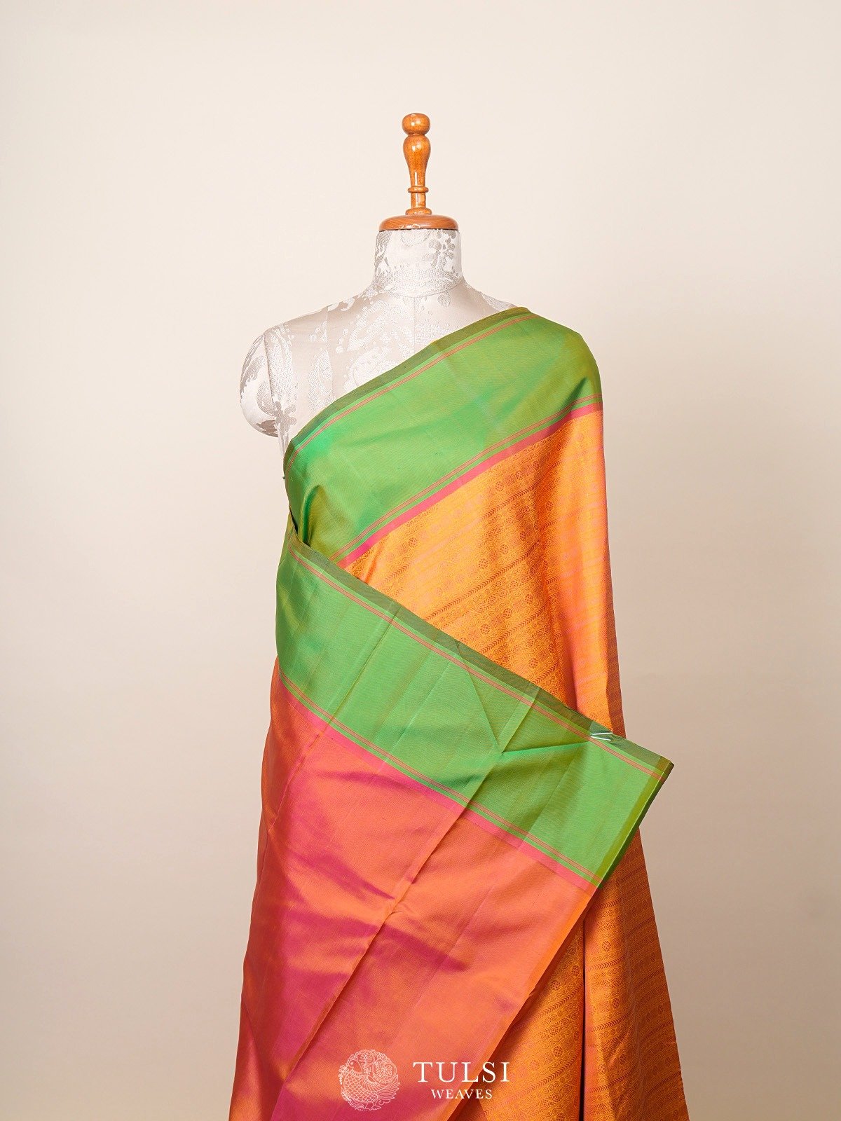 Mustard Thread Brocade Kanjeevaram Silk Saree with Ganga Jamuna Border