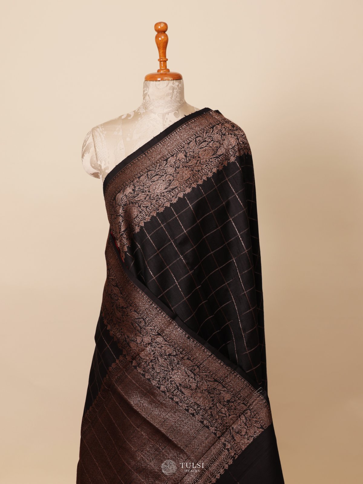 Black Banaras Tussar Silk Saree