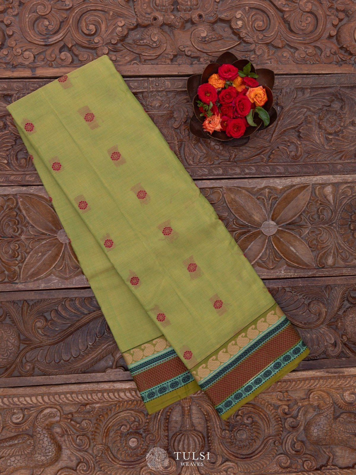 Parrot Green Kanchi Cotton Saree