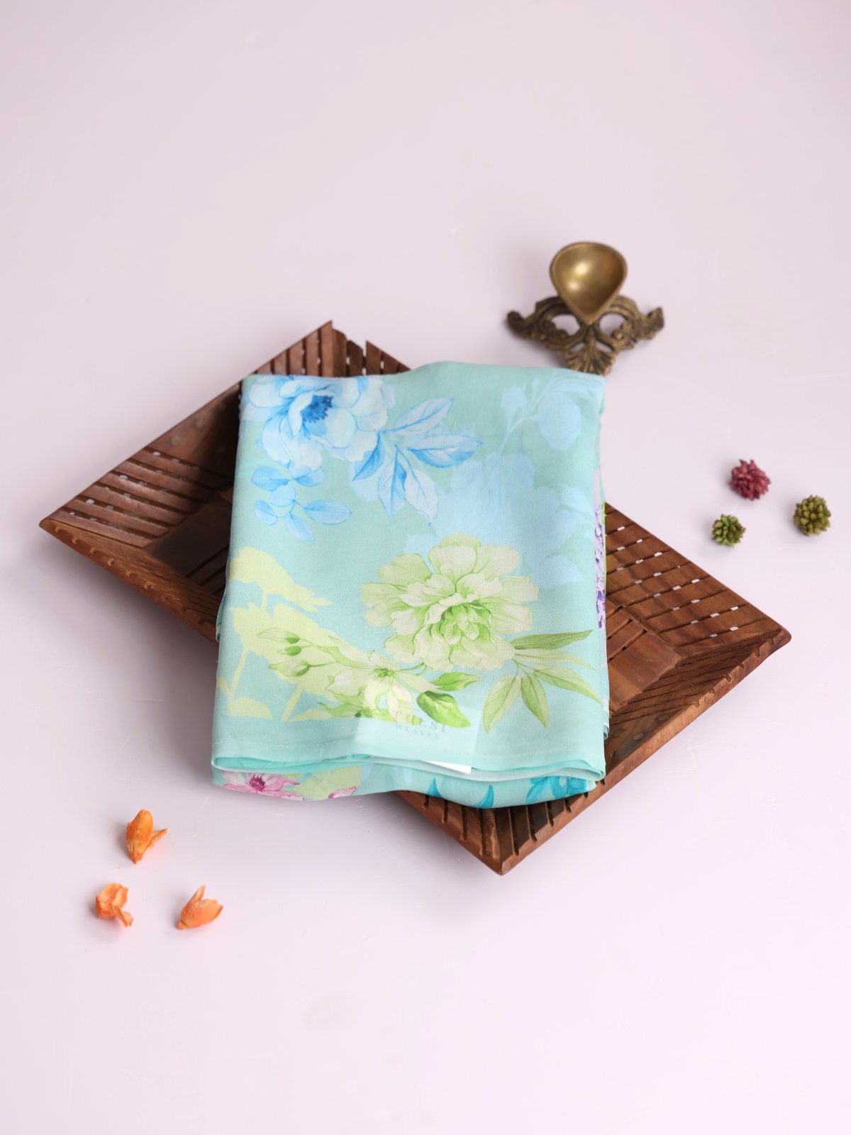 Light Bluish Green Printed Georgette Silk Saree