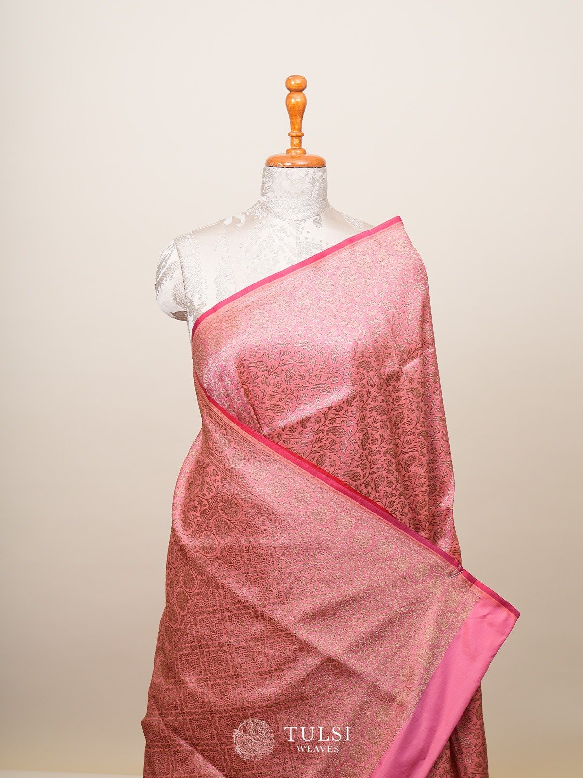 Peach Banarasi Silk Saree with Self Zari Border