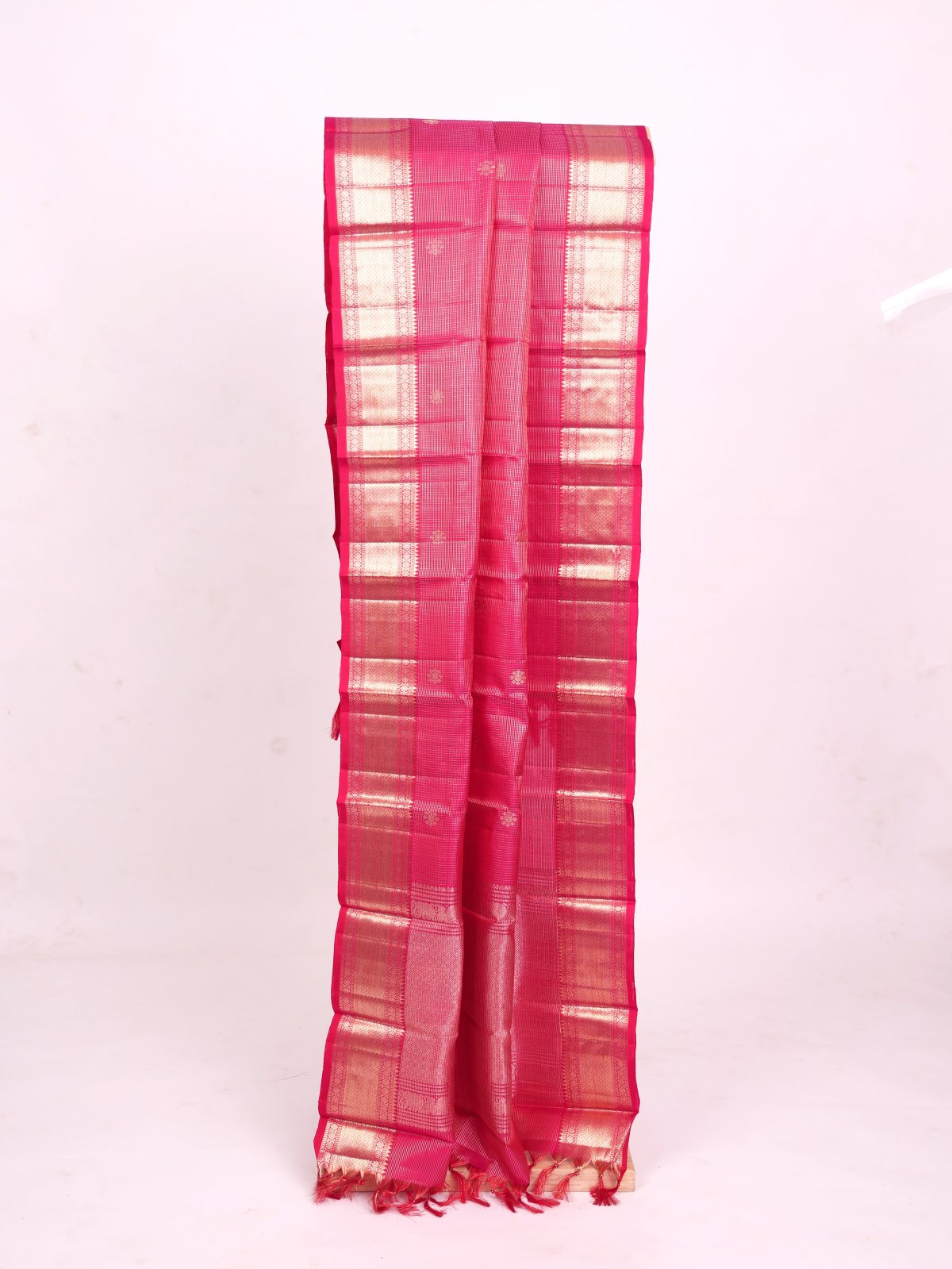 Reddish Pink Zari Checked Silk Dupatta