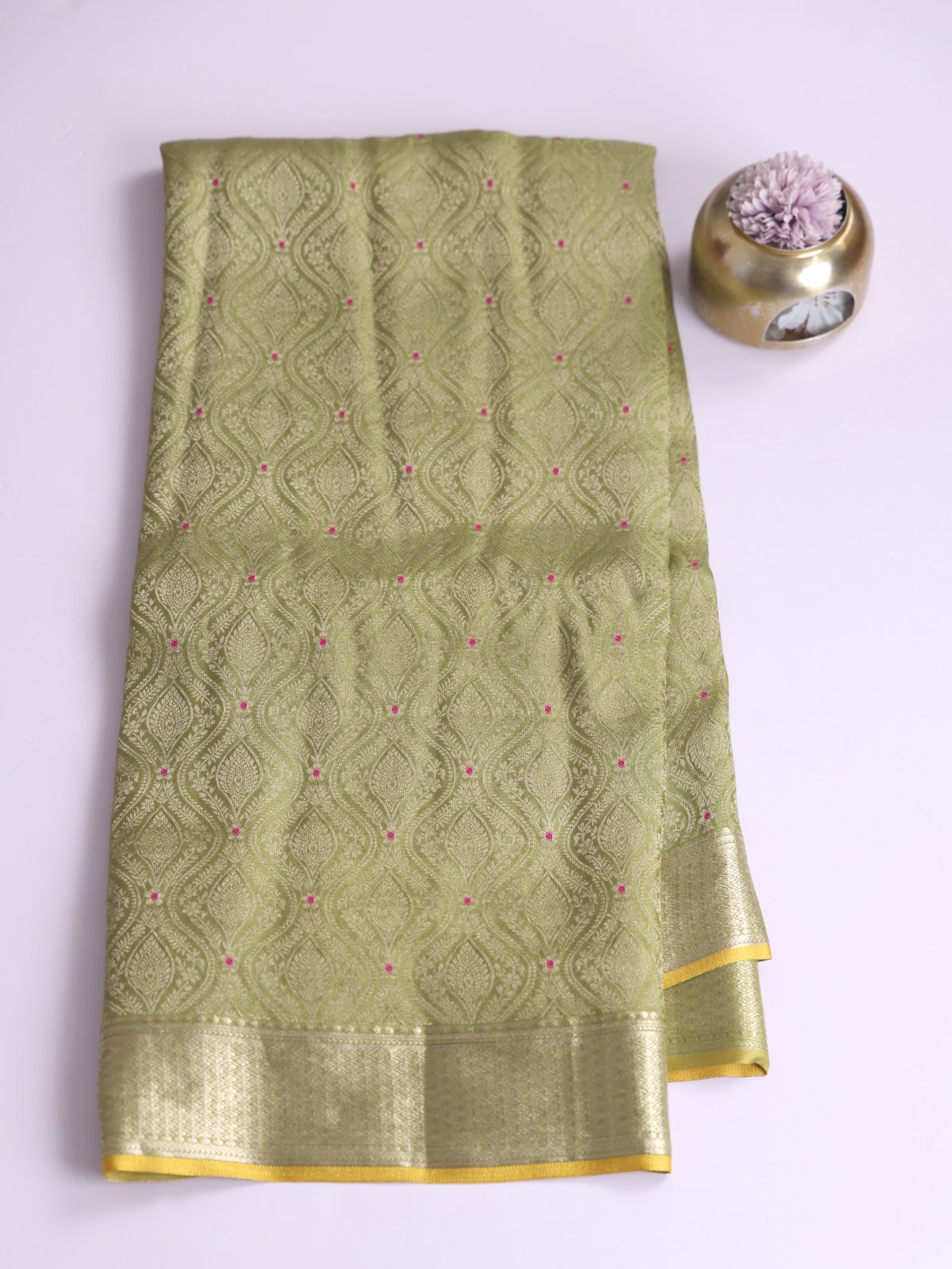 Pastel Green Banaras Crepe Silk Saree