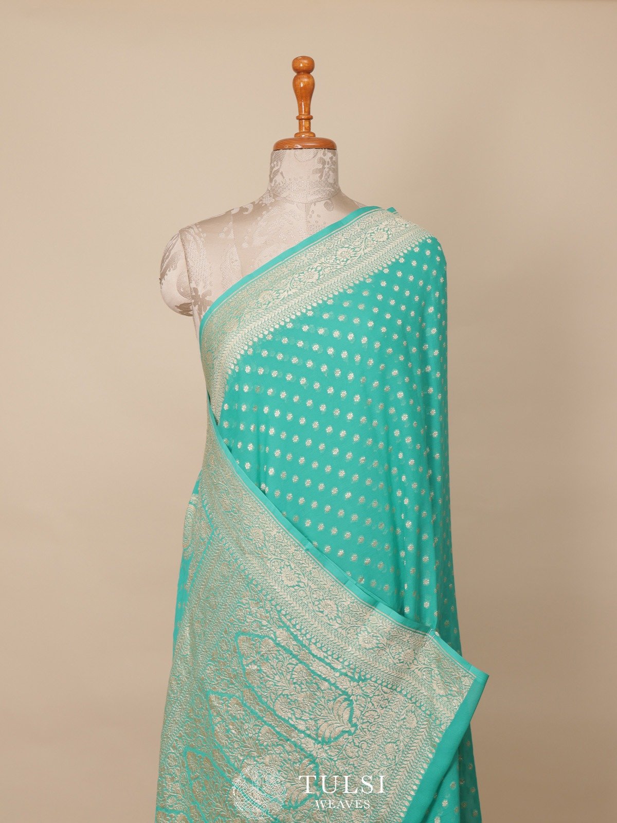 Teal Green Banaras Georgette Silk Saree