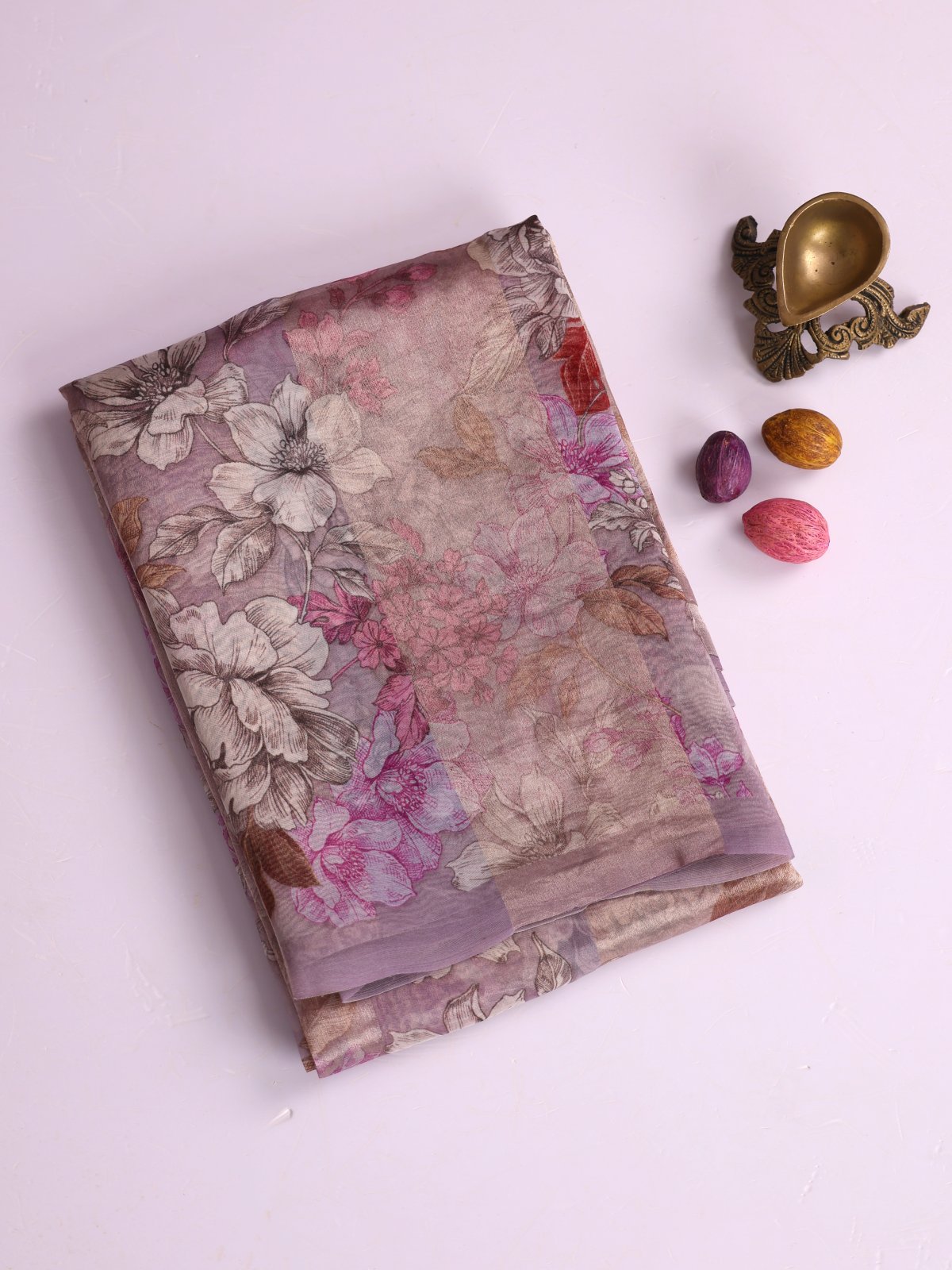 Dusty Lavender Printed Organza Silk Saree