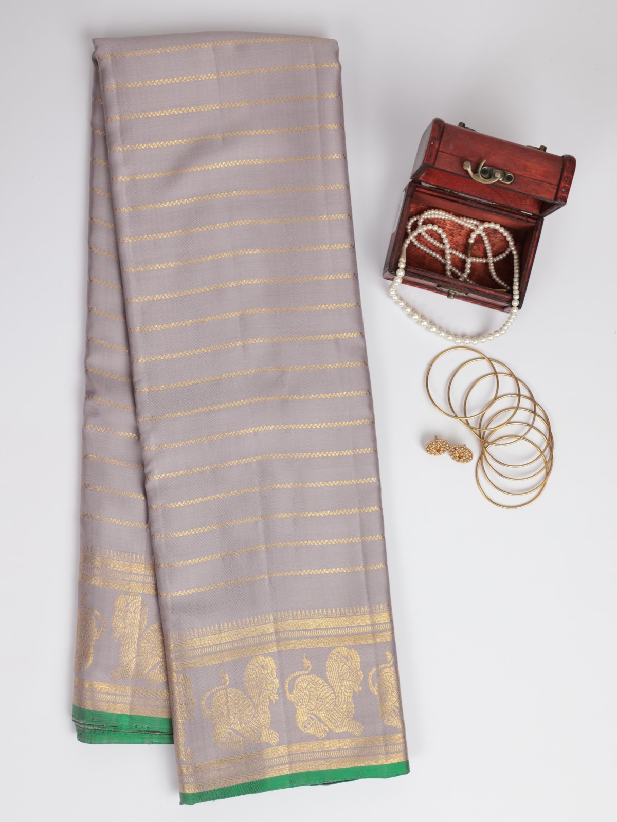 Lavender grey Kanjeevaram Twill Saree 