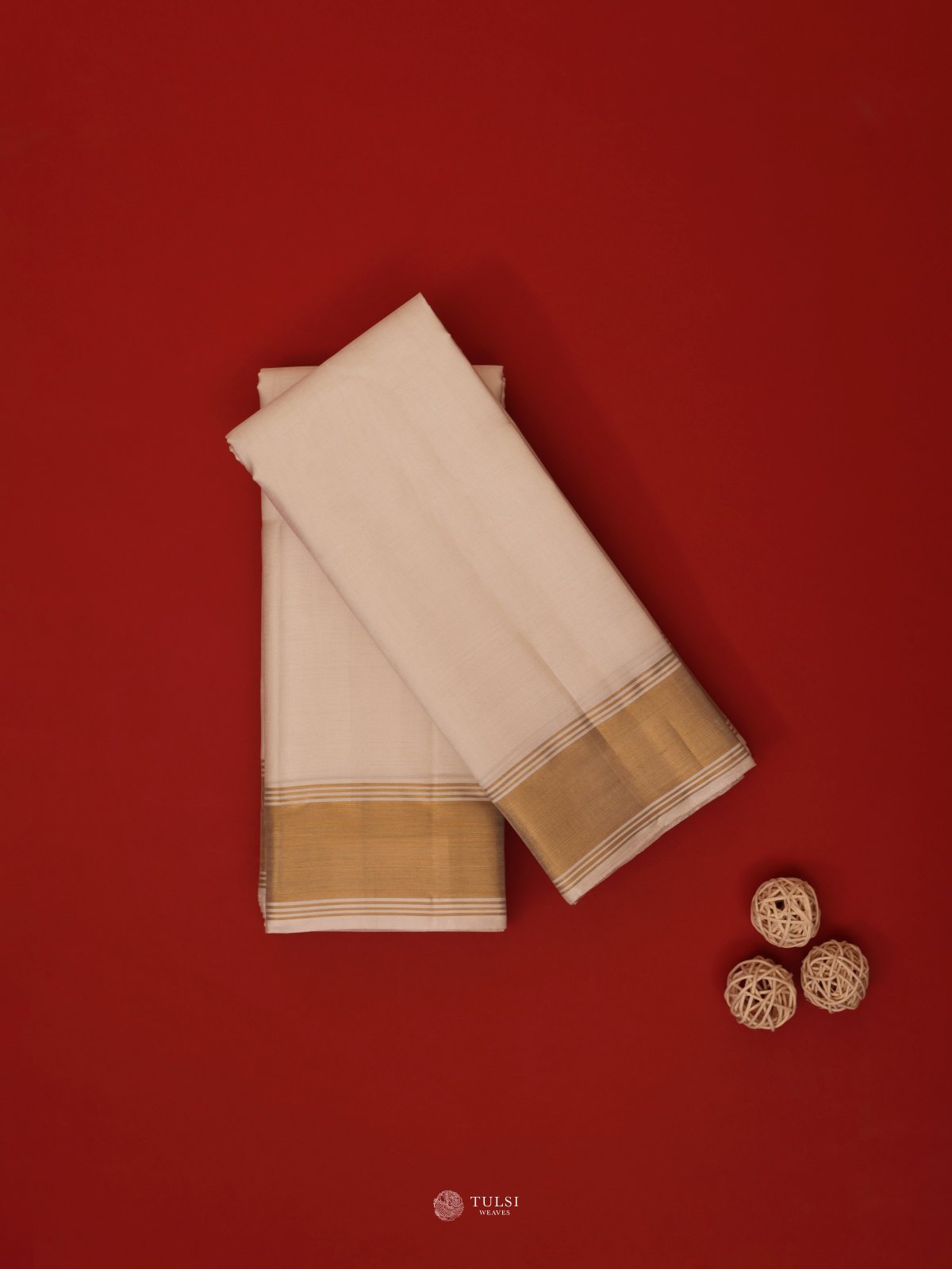 White Silk Dhoti and Vasthram With Zari Border