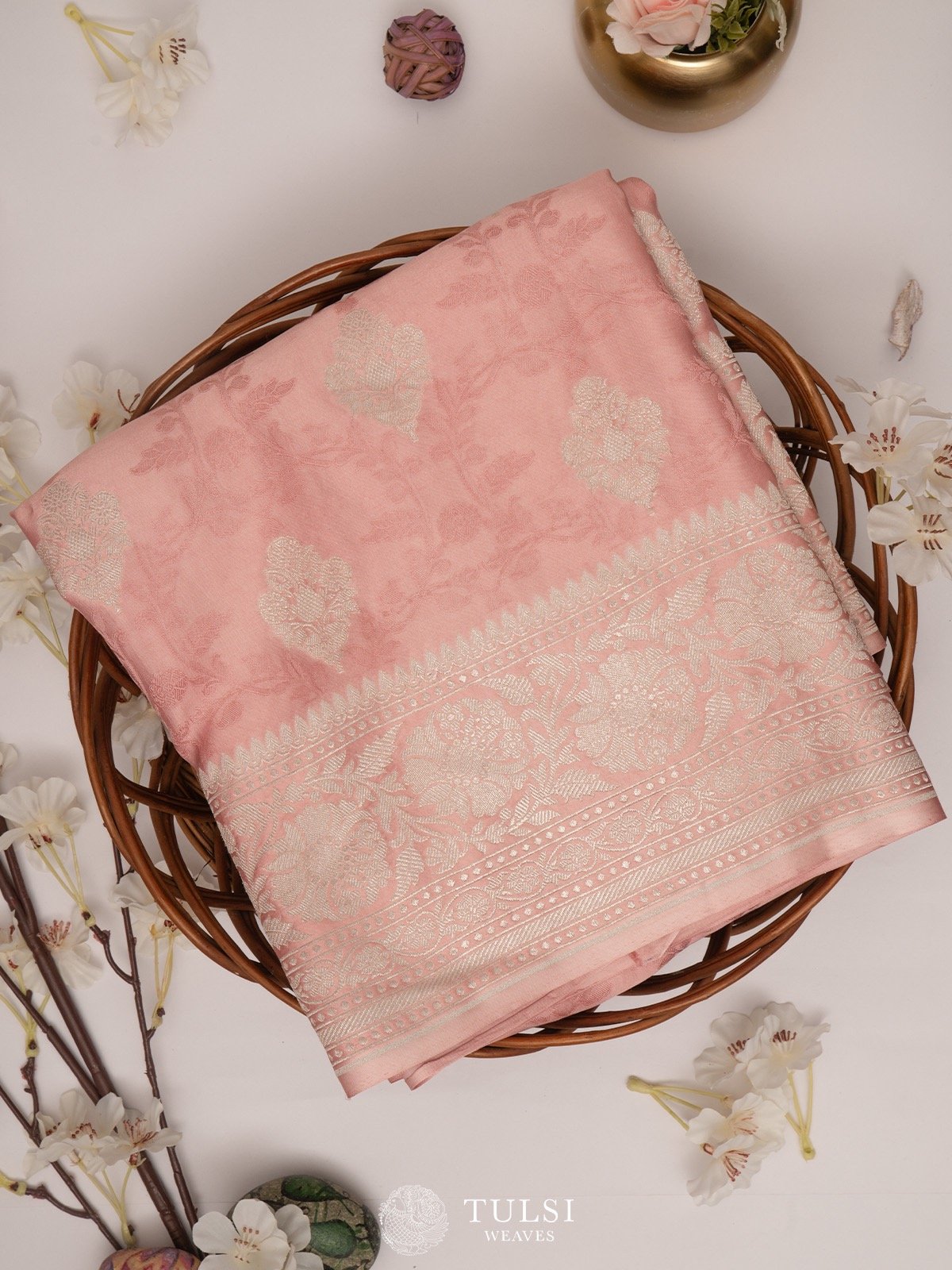 Pastel Pink Banarasi Crepe Silk Saree