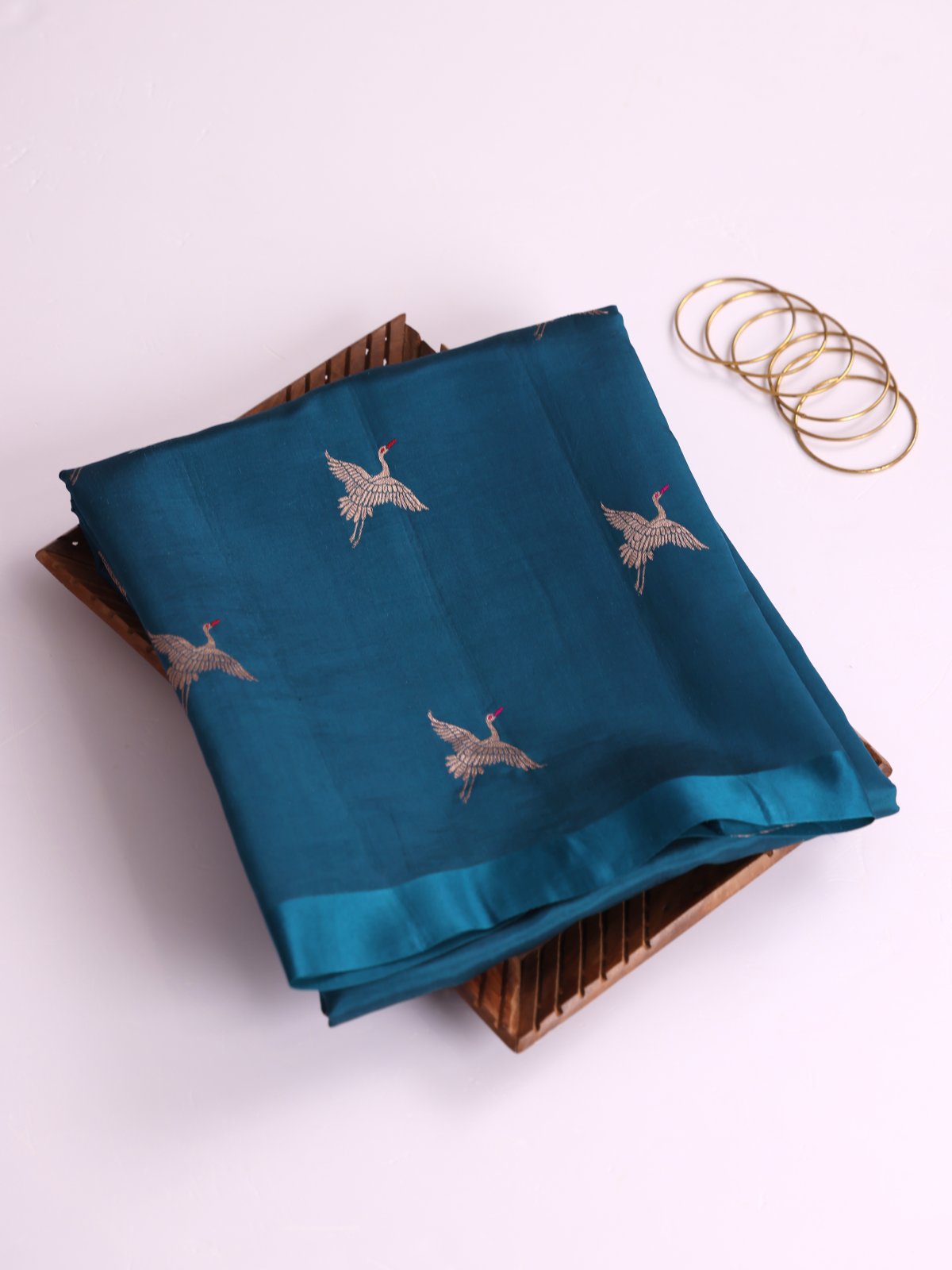 Peacock Blue Mashru Silk Saree With Satin Border