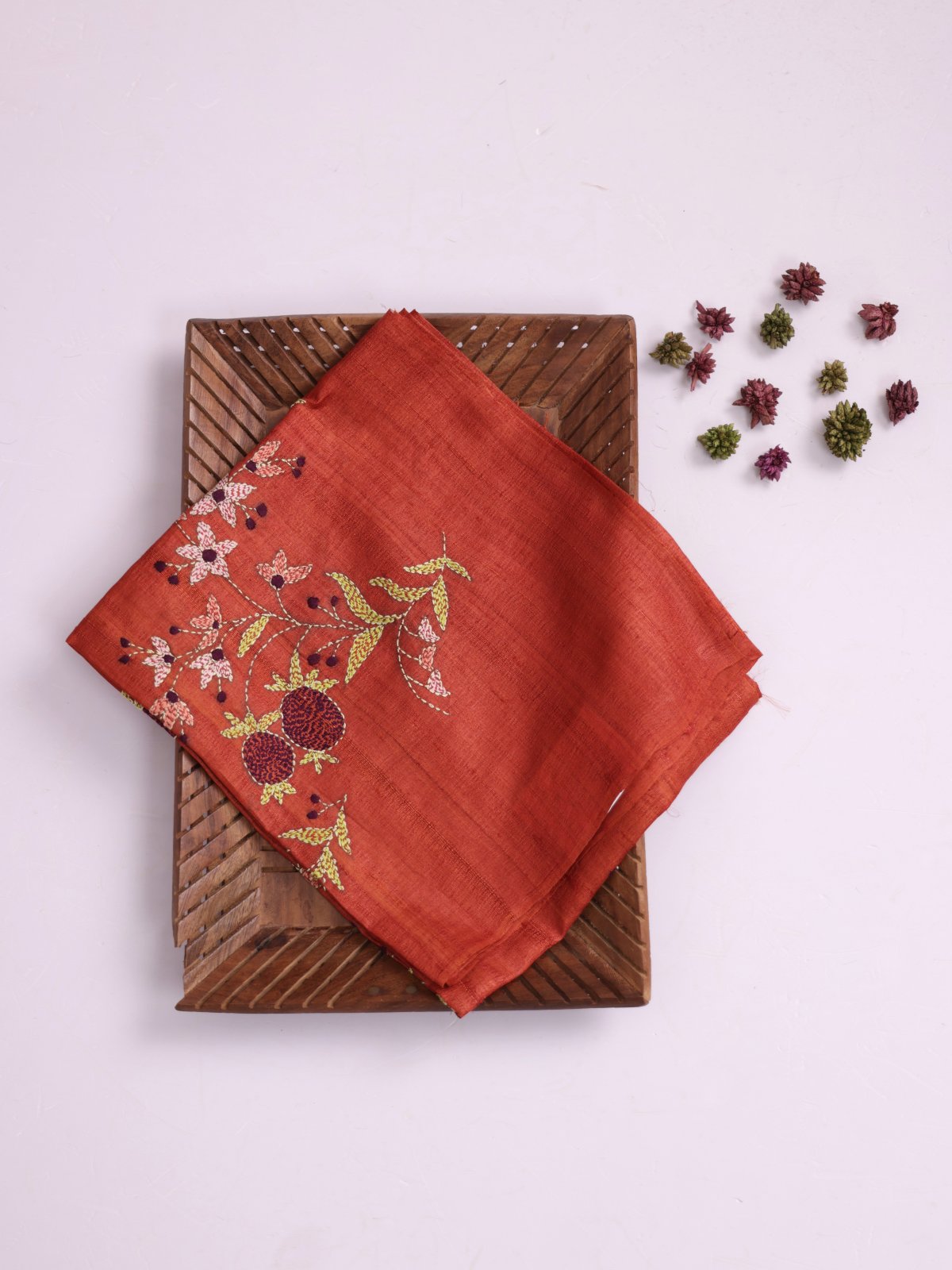 Rust Orange Embroidered Tussar Silk Blouse