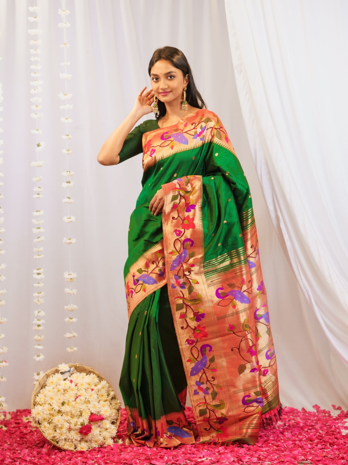 Dark Green Paithani Saree With Zari Weaving Work – Sareewave