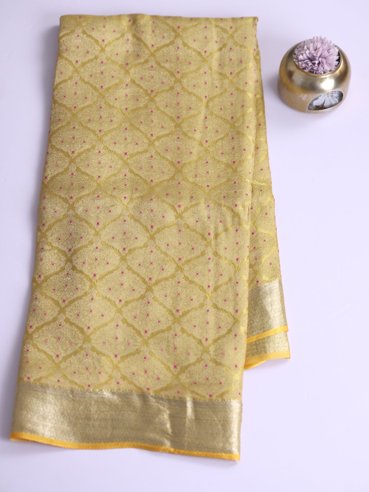 Yellow Banaras Crepe Silk Saree