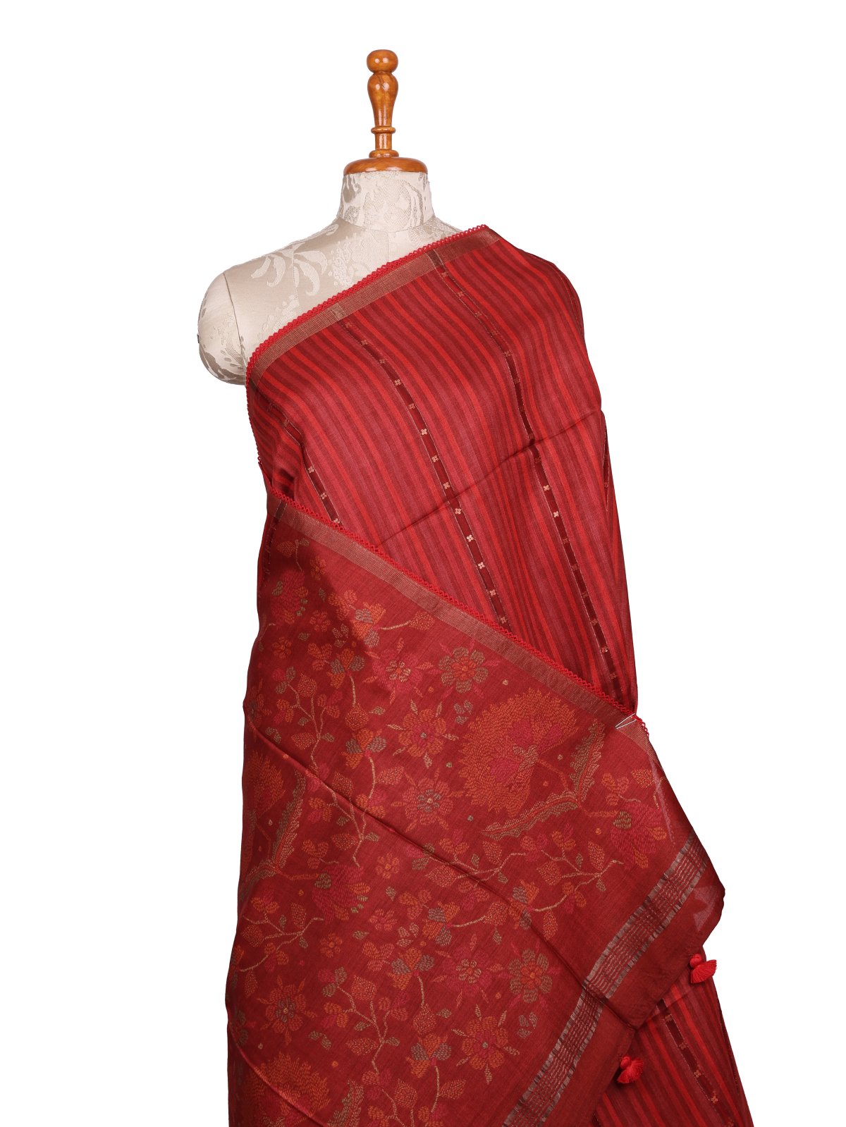 Red Printed Munga Tussar Silk Saree 