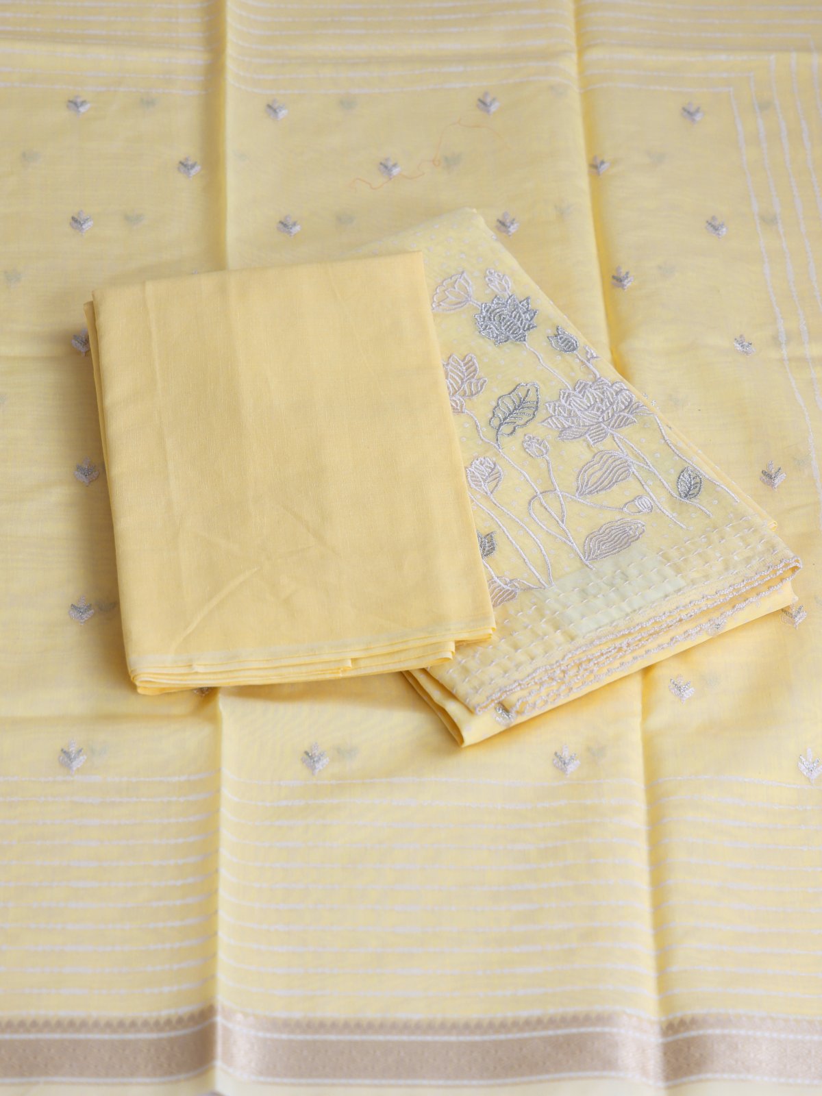 Pastel Yellow Embroidered Chanderi Cotton Salwar Material