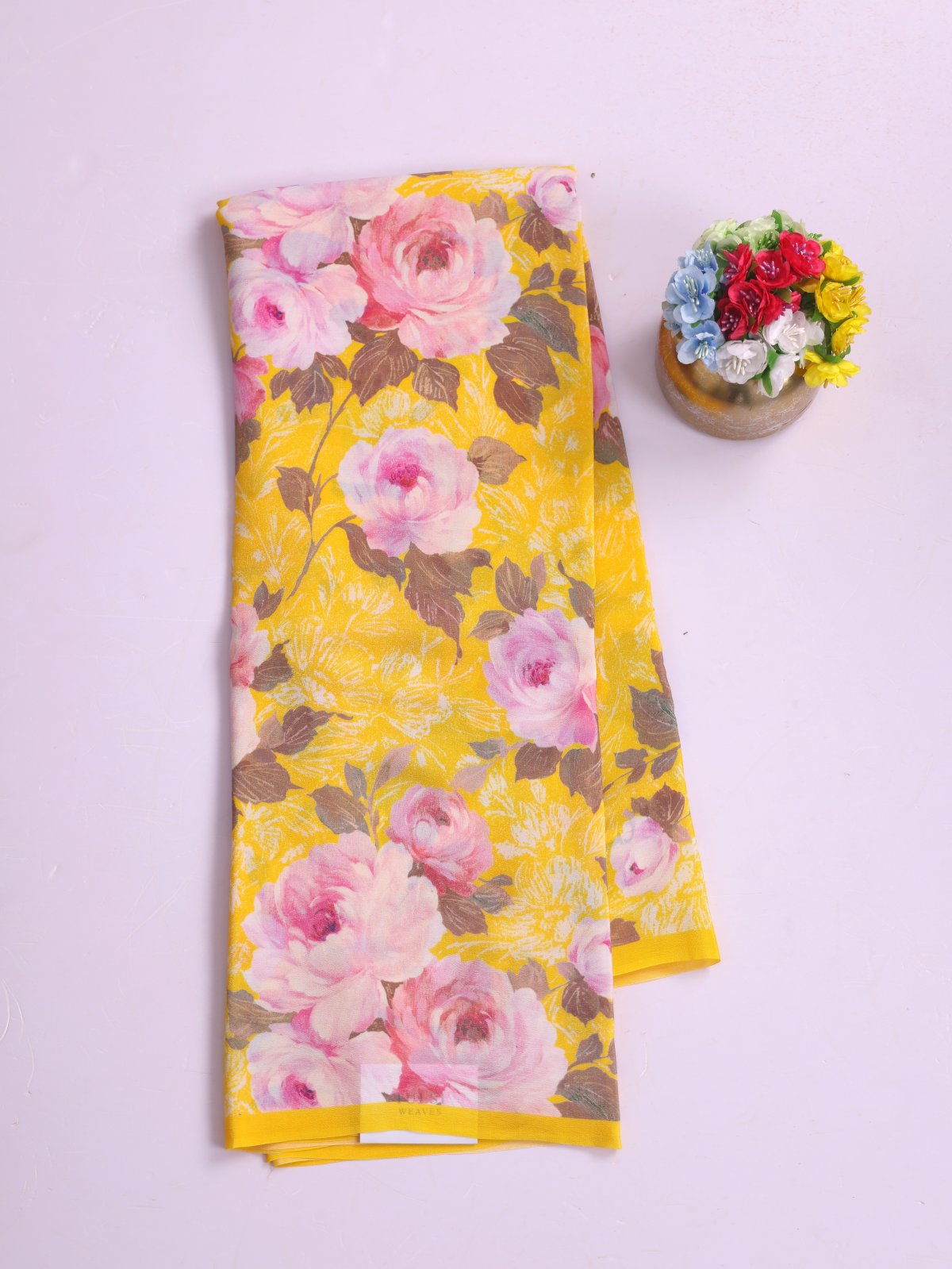 Yellow Printed Crepe Silk Saree