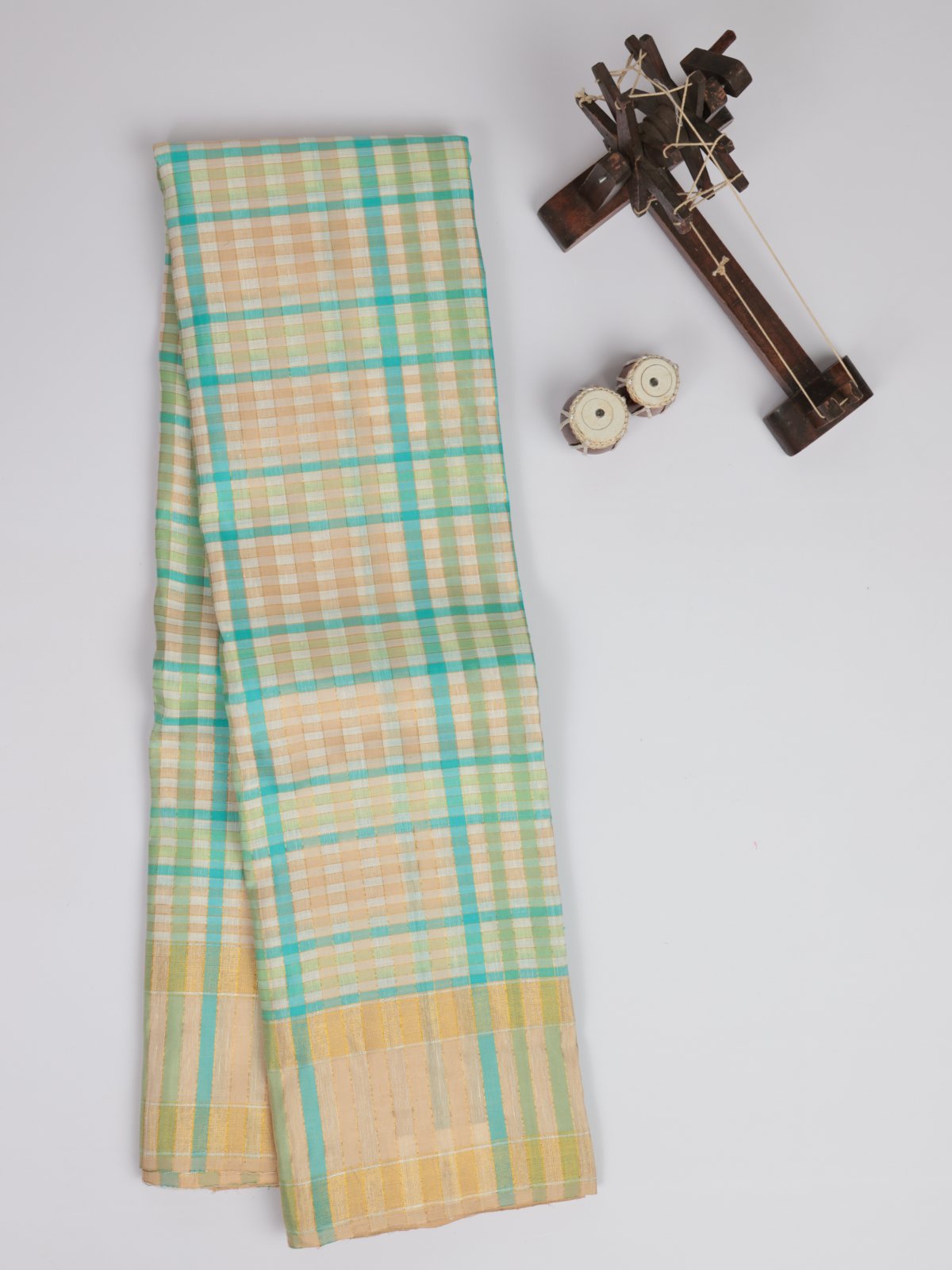 Multi Colour Checked Kanjeevaram Linen Saree