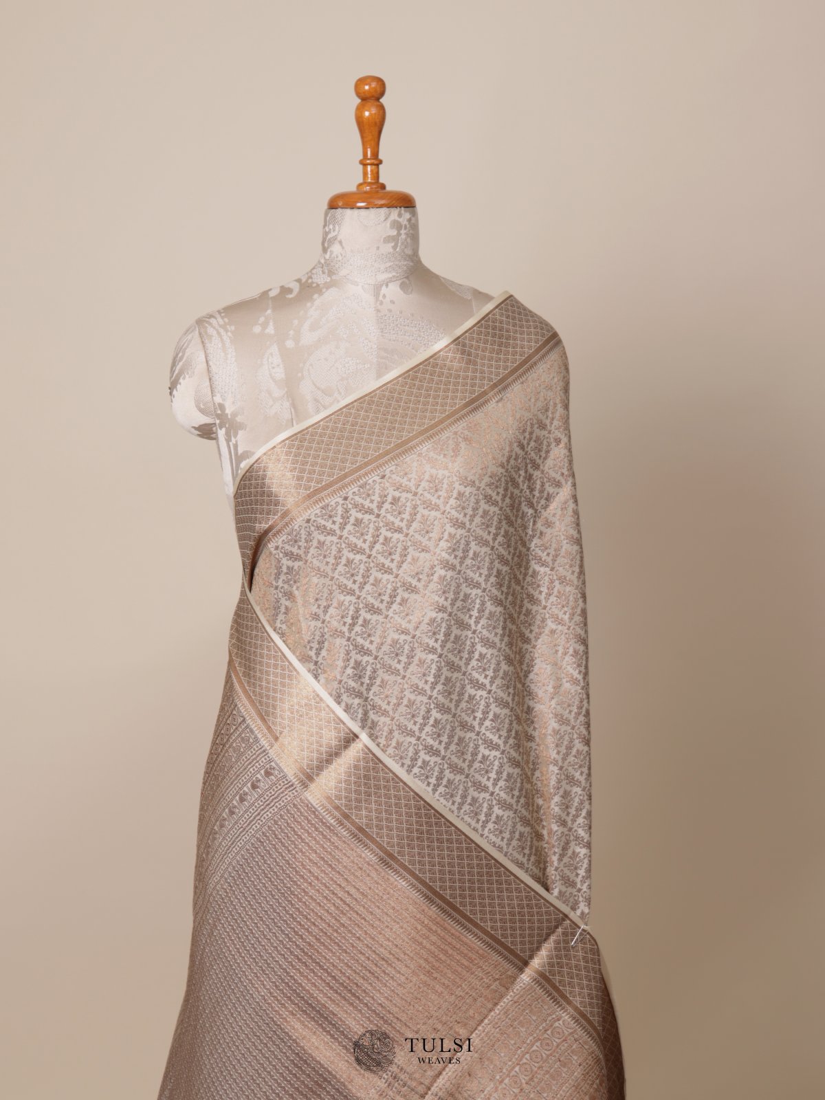 Off White Banaras Crepe Silk Saree