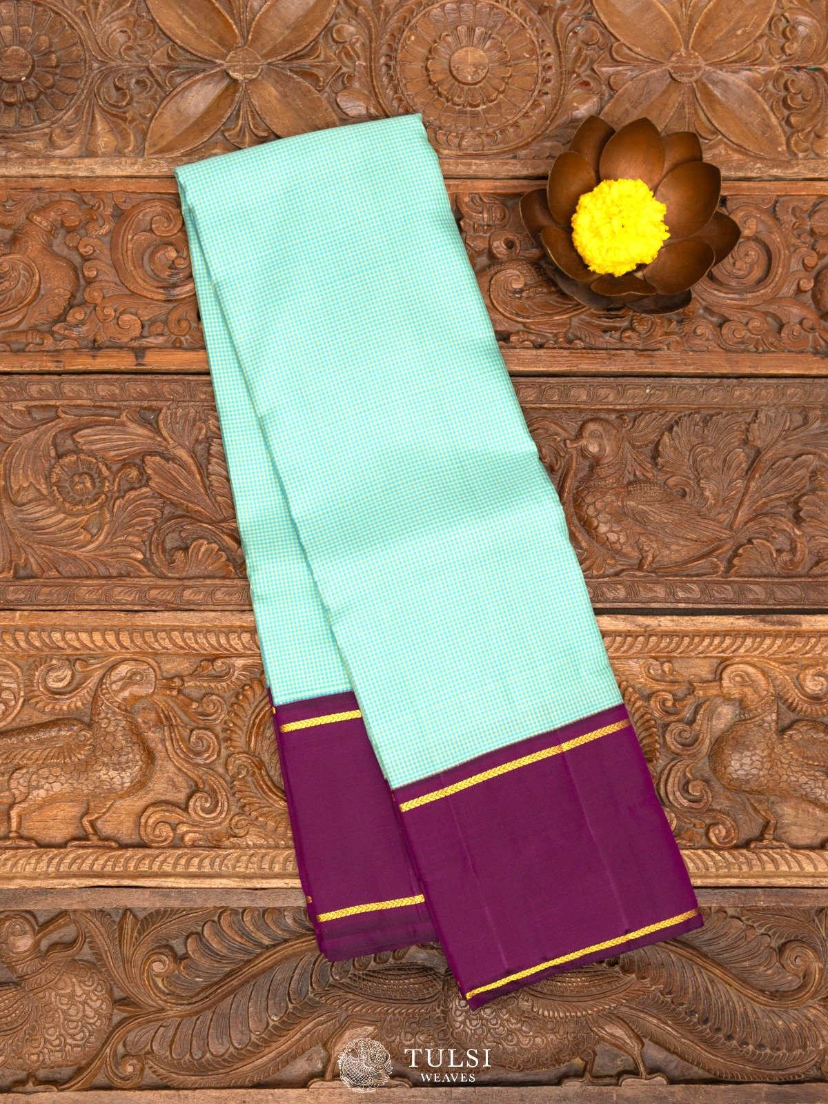 Multi Color Checked Kanjeevaram Silk Saree