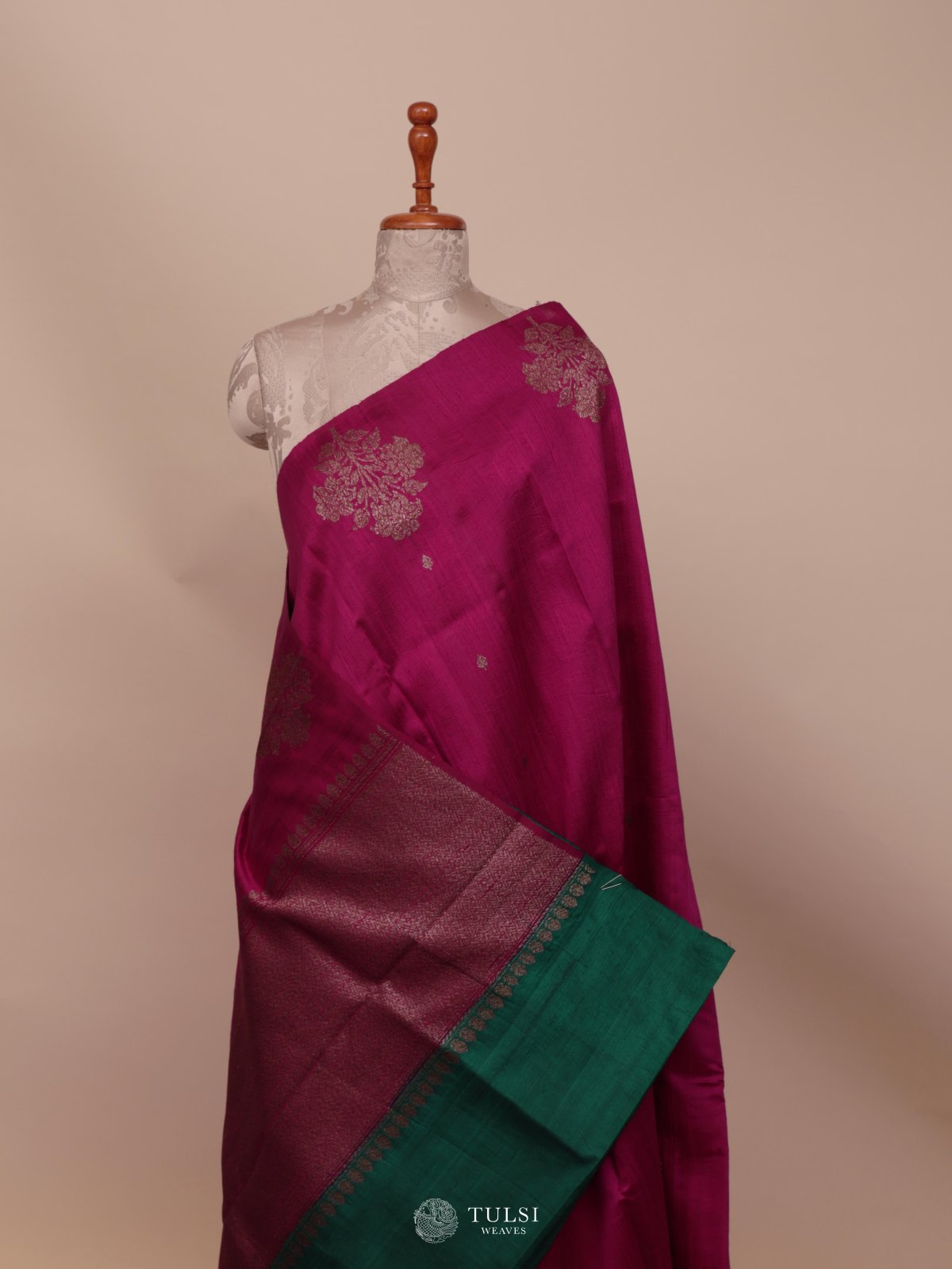 Rani Pink Banaras Tussar Silk Saree