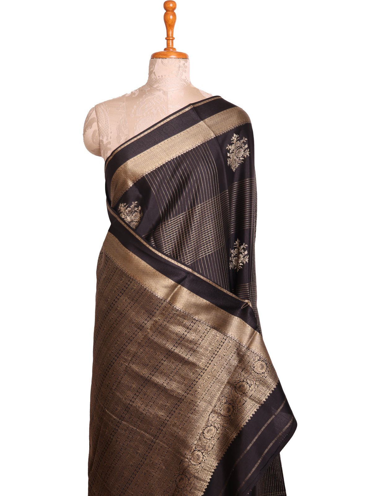 Black Mysore Silk Saree With Self Zari Border