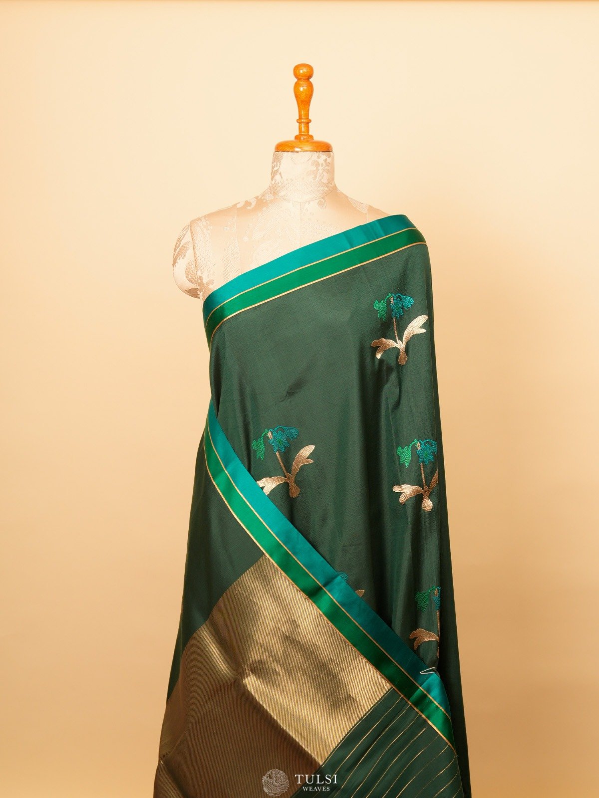 Bottle Green Mashru Silk Saree