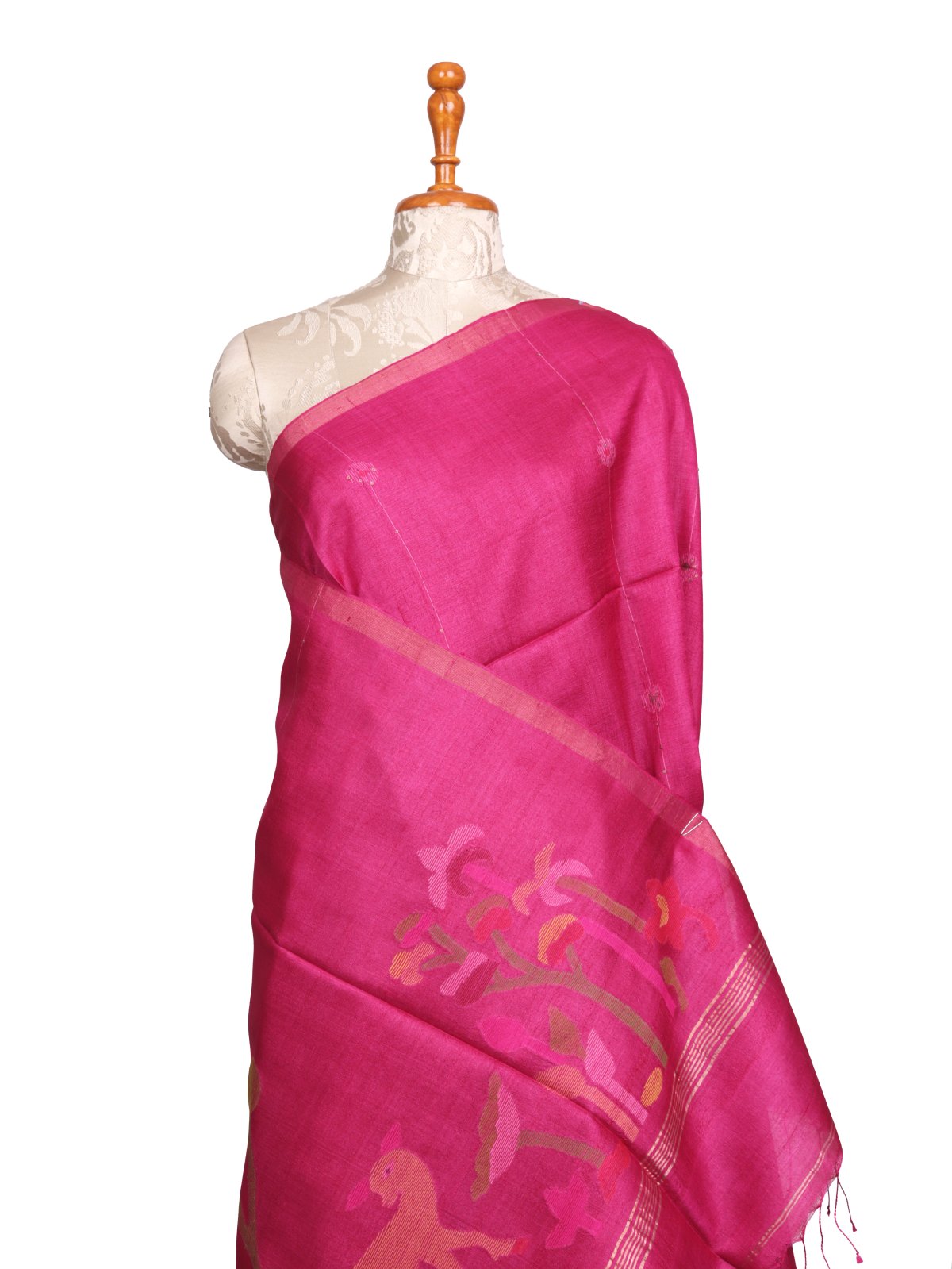 Pink Kora Tussar Silk Saree With Jamdani Pallu 