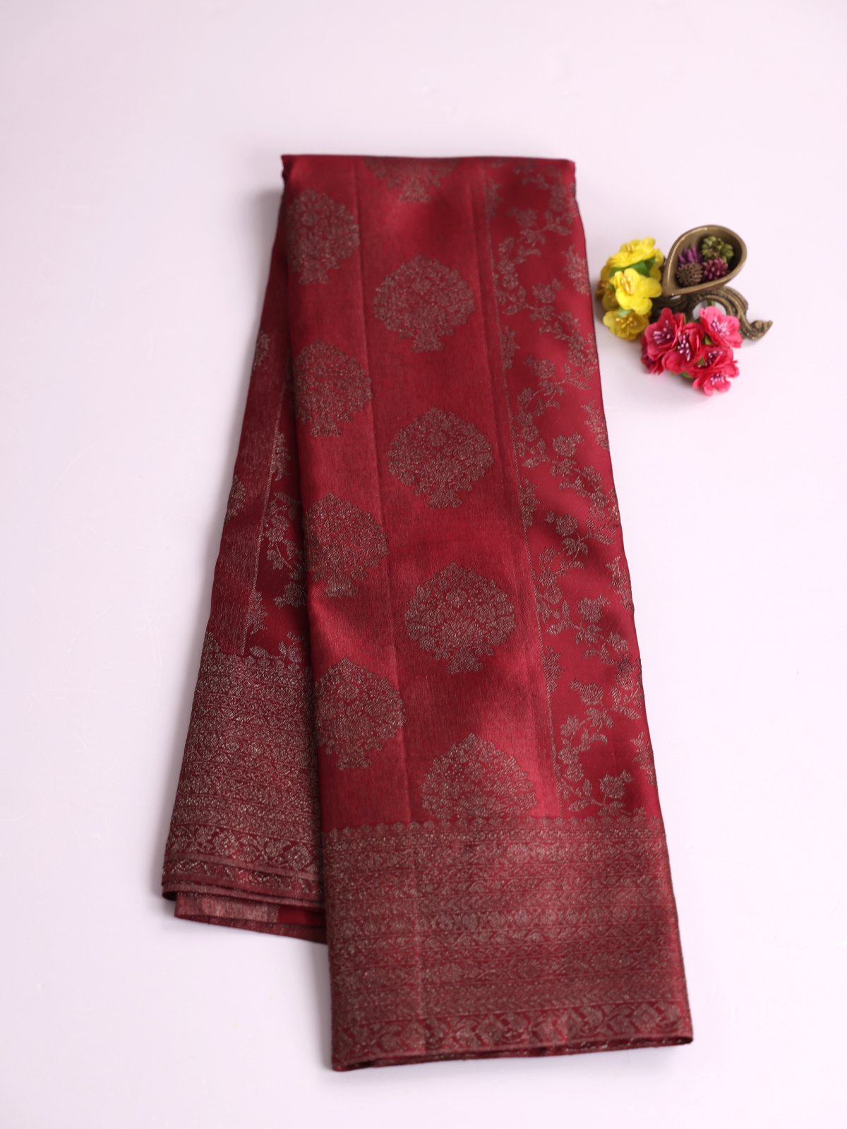 Maroon Kanjeevaram Silk Saree With Antique Zari