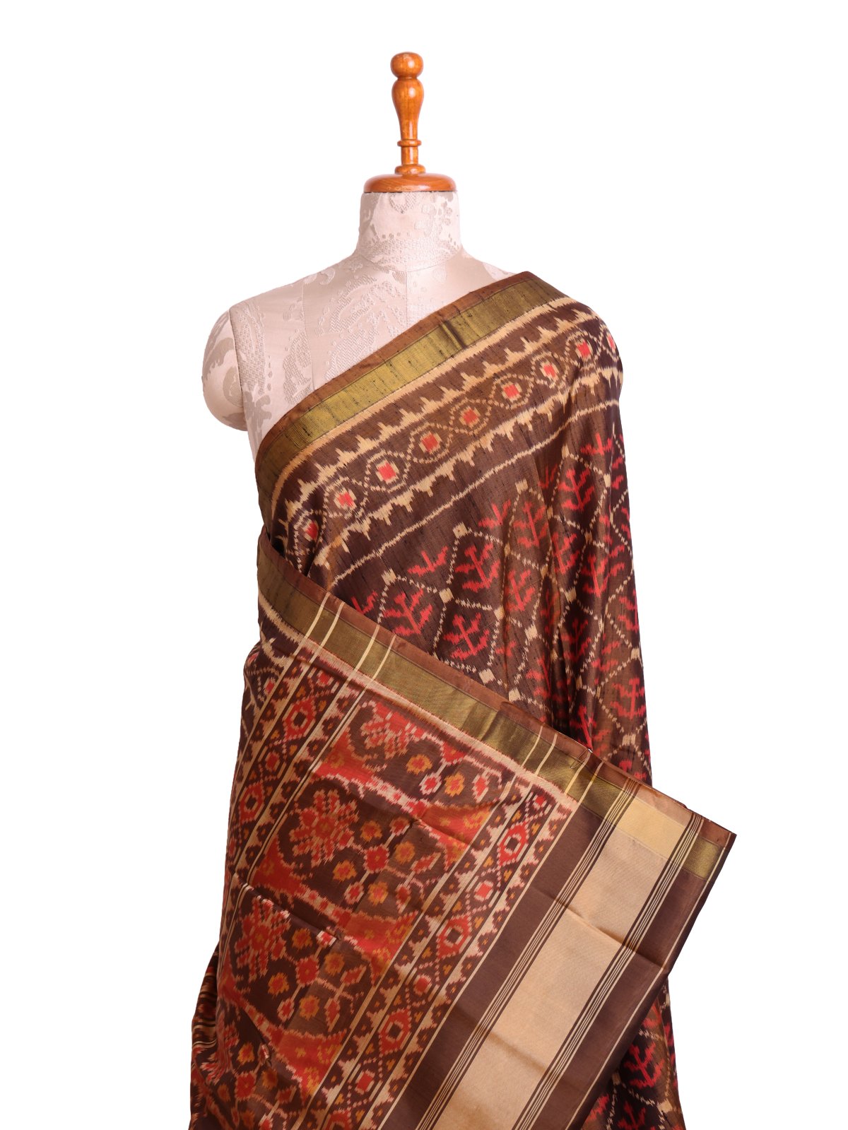 Dark Brown Patola Silk Saree