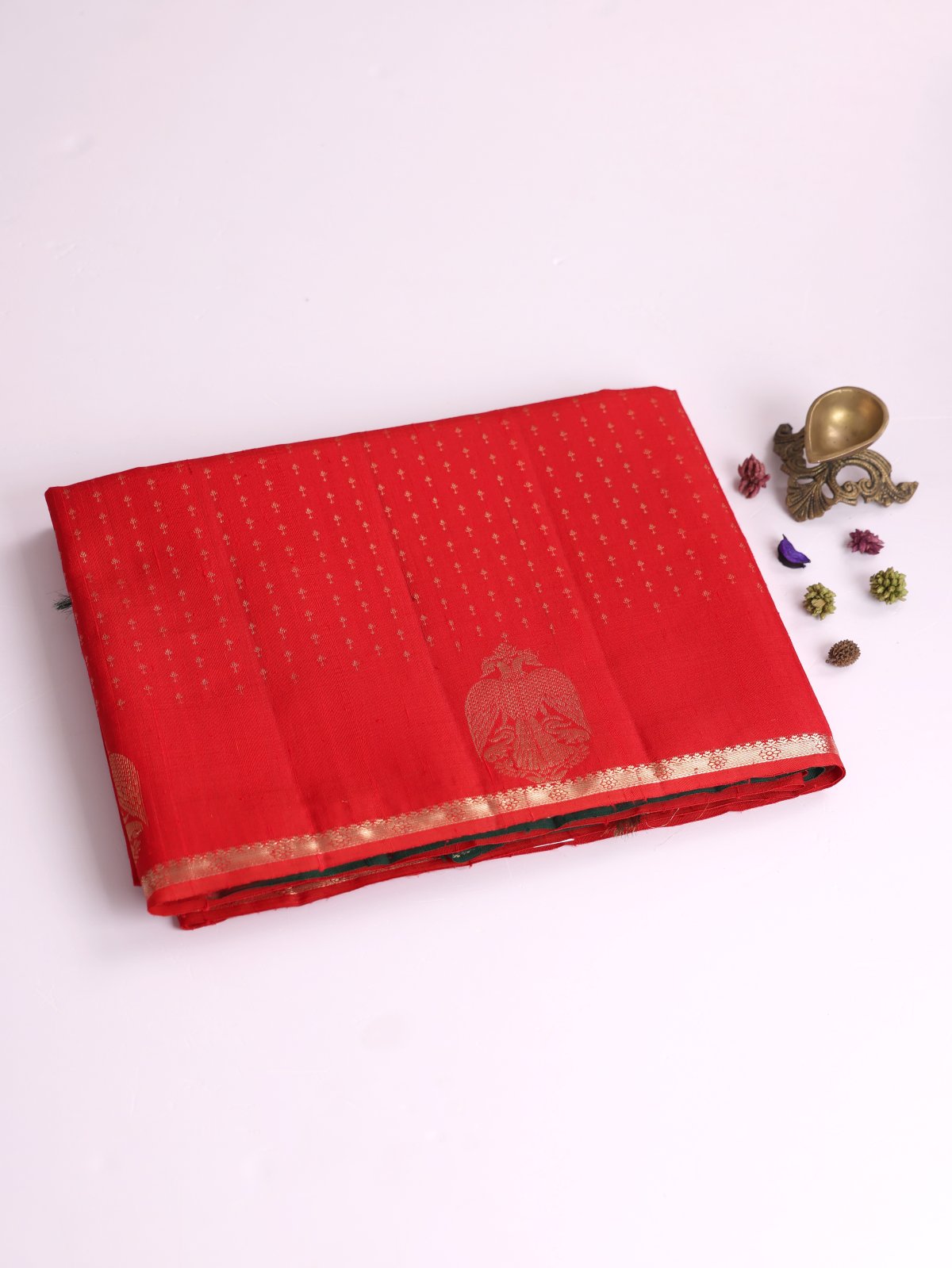 Red Raw Silk Saree With Zari Border