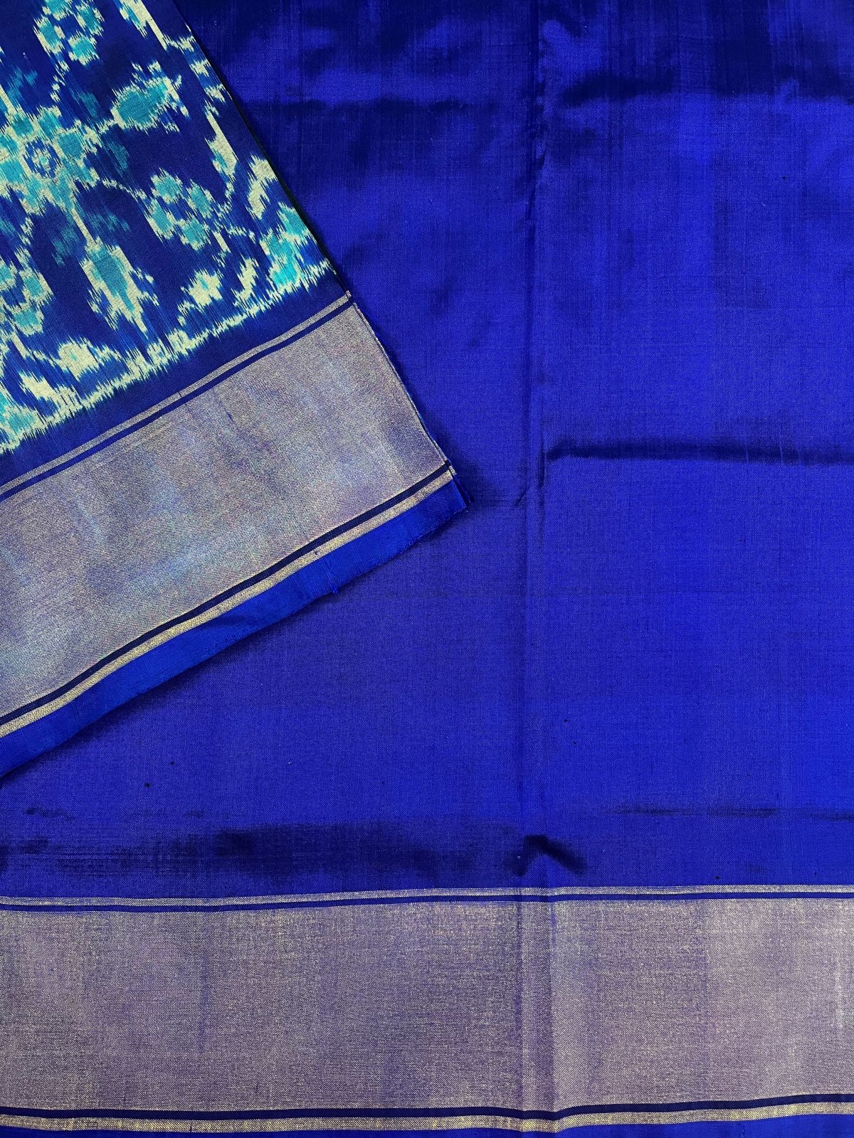 Royal Blue Ikat Silk Saree With Self Border - Tulsi Weaves