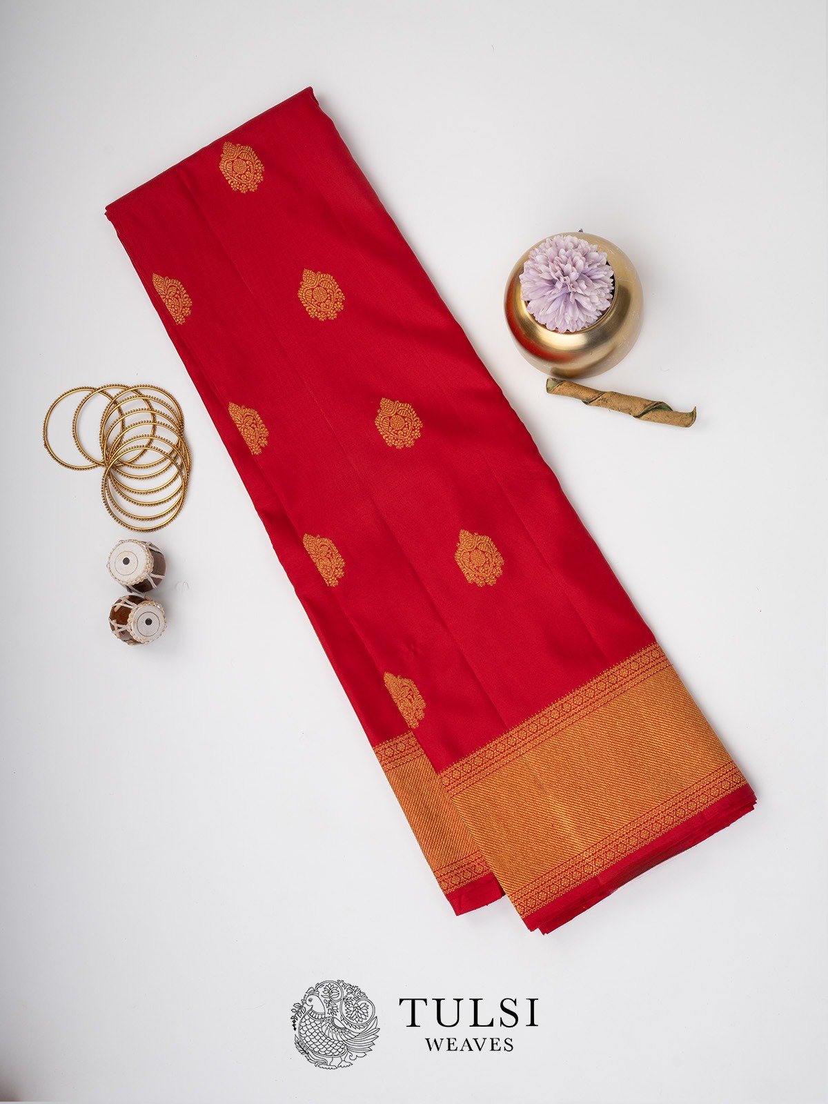 Cherry Red Kanjeevaram Silk Saree with Self Border