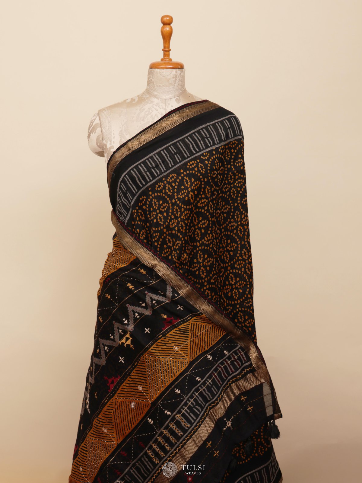 Black Printed Chanderi Silk Saree