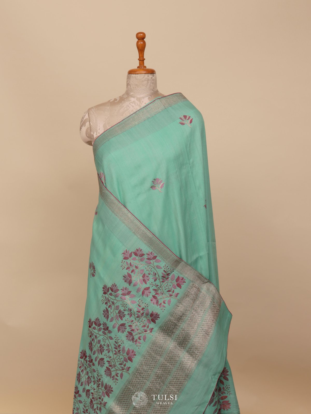 Pastel Green Banaras Tussar Georgette Silk Saree