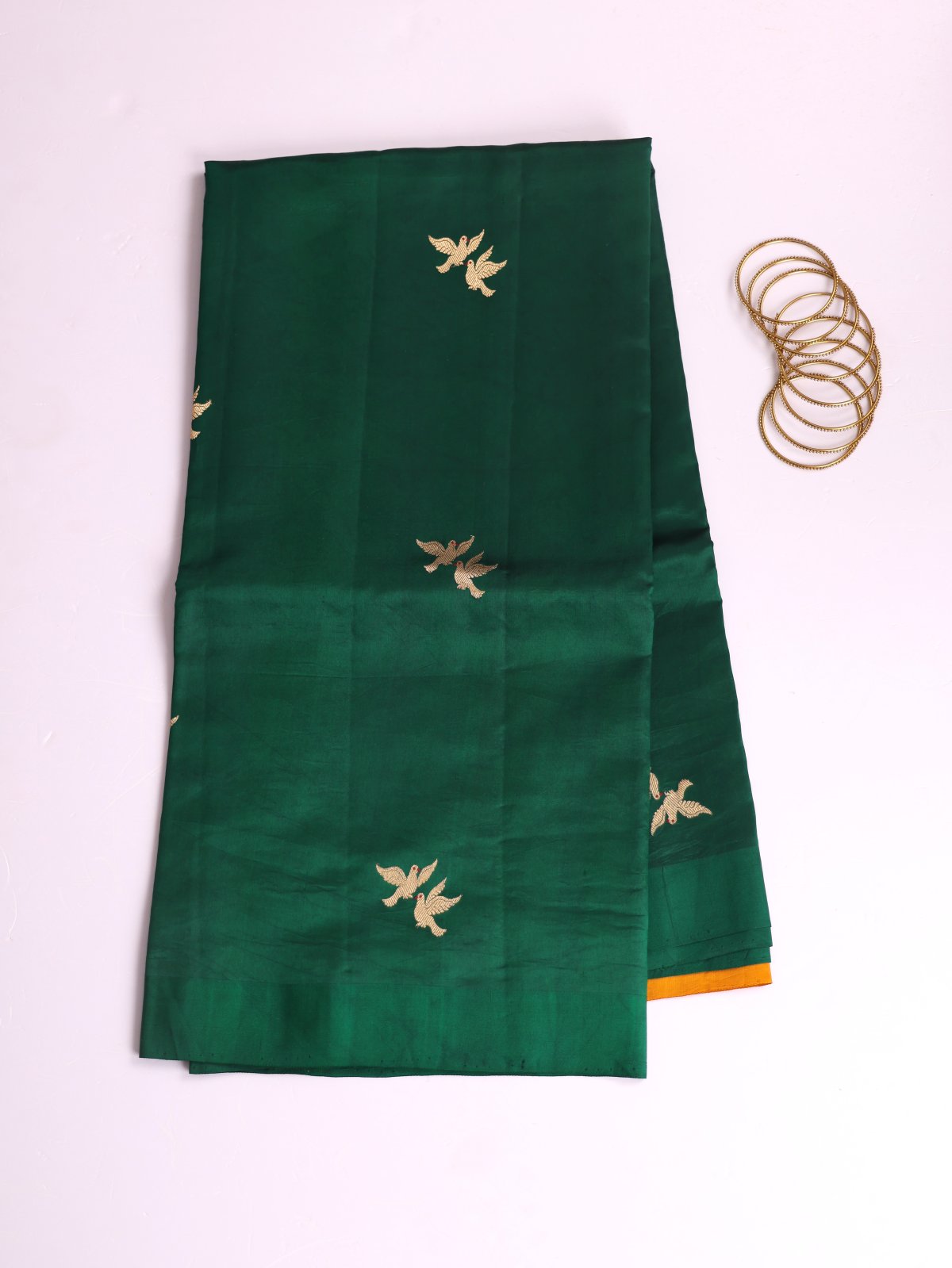 Emerald Green Mashru Silk Saree With Satin Border