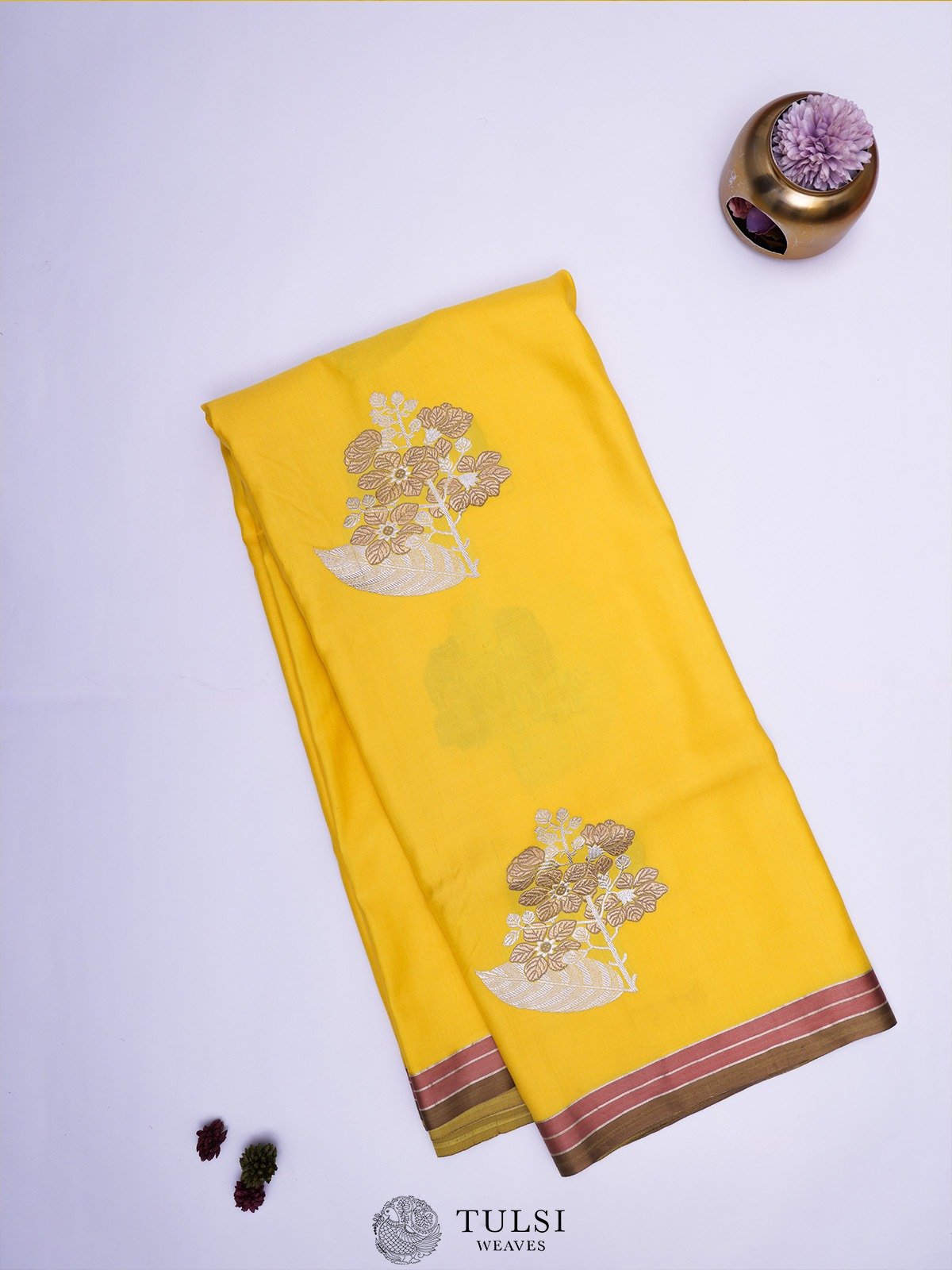 Yellow Mashru Silk Saree with Striped Border