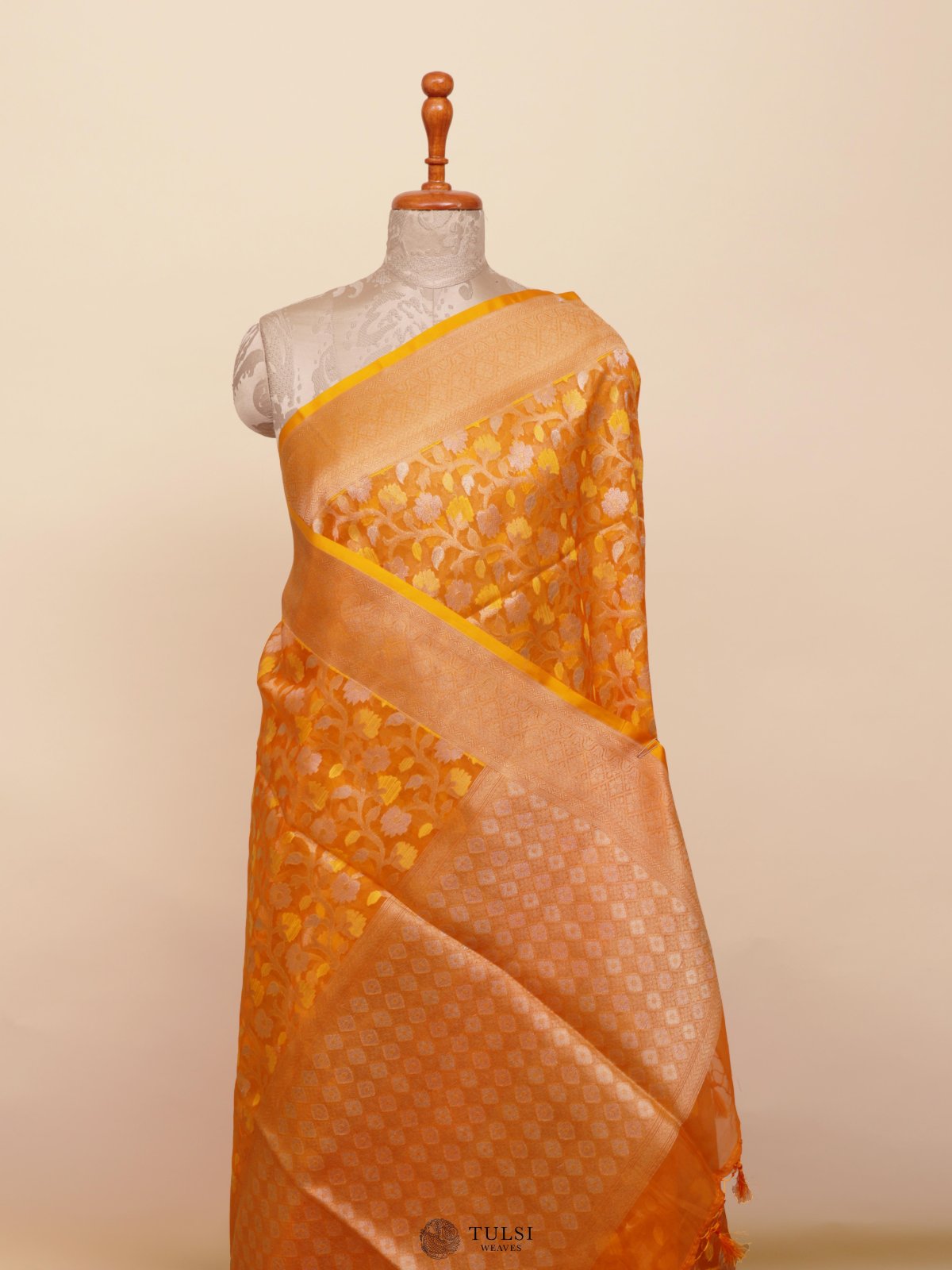 Mango Yellow Kora Silk Saree