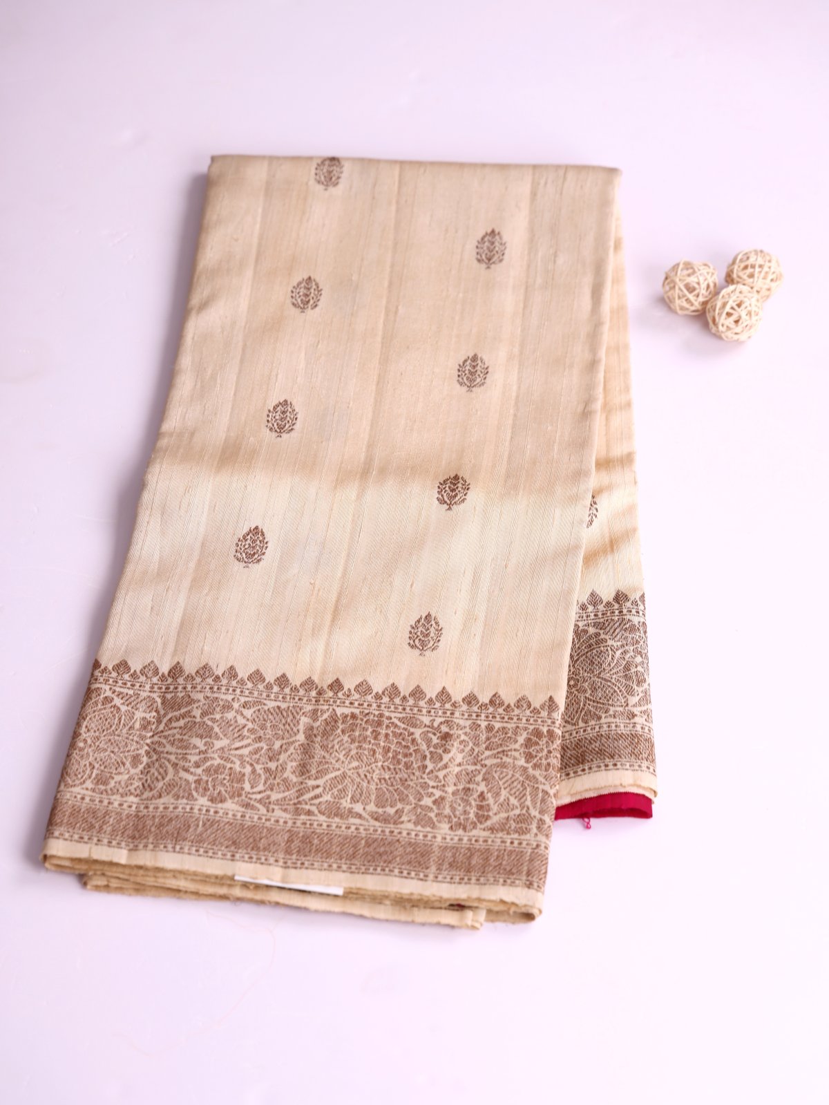 Beige Banaras Tussar Silk Saree