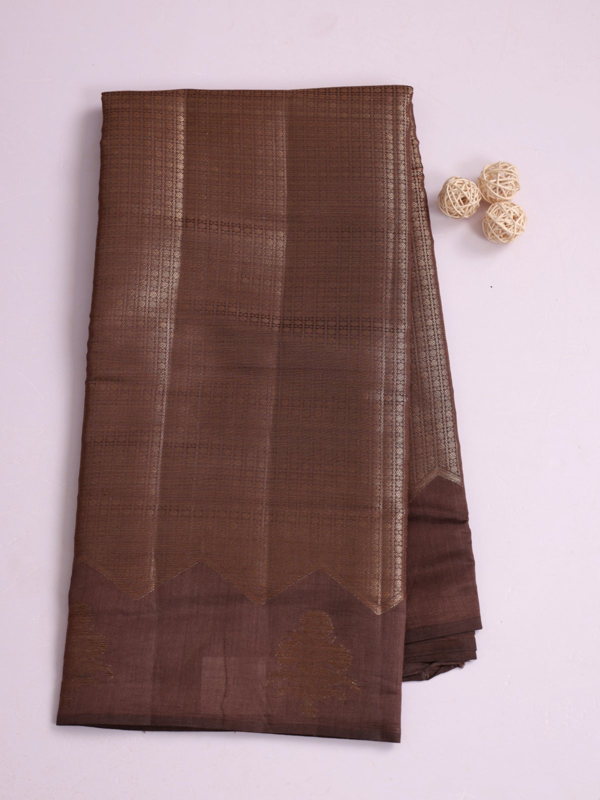 Brown Zari Brocade Chaniya Silk Saree
