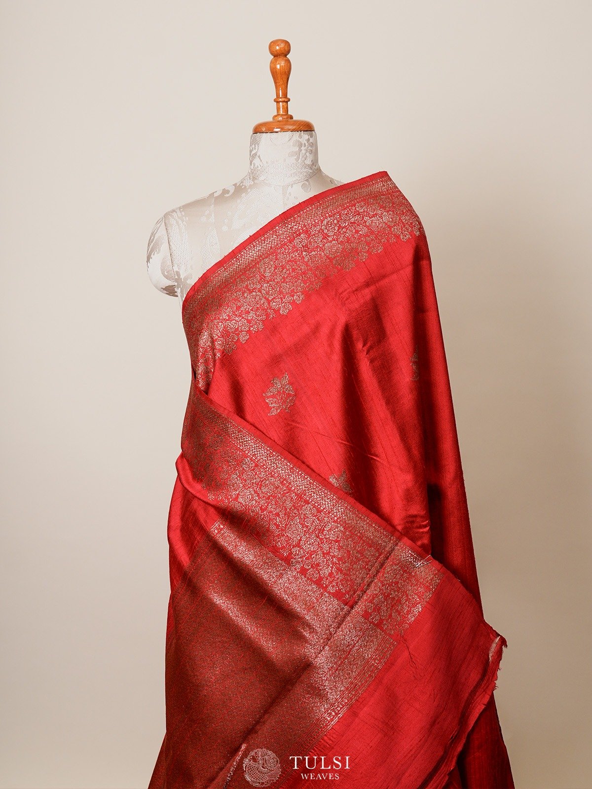 Red Tussar Banaras Silk Saree