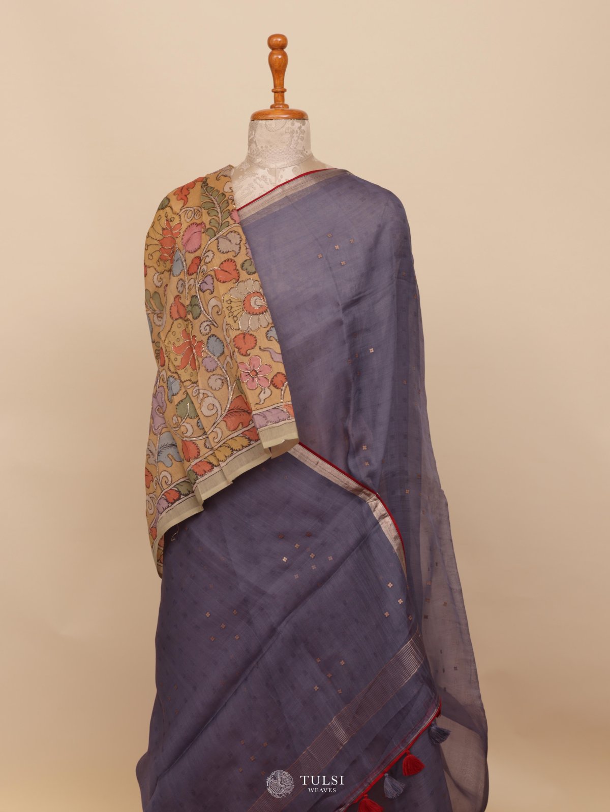 Light Purple Organza Saree with Kalamkari Blouse