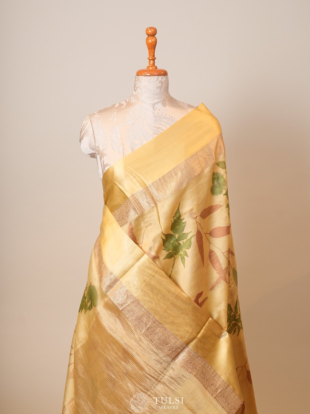 Mustard Eco Printed Silk Saree