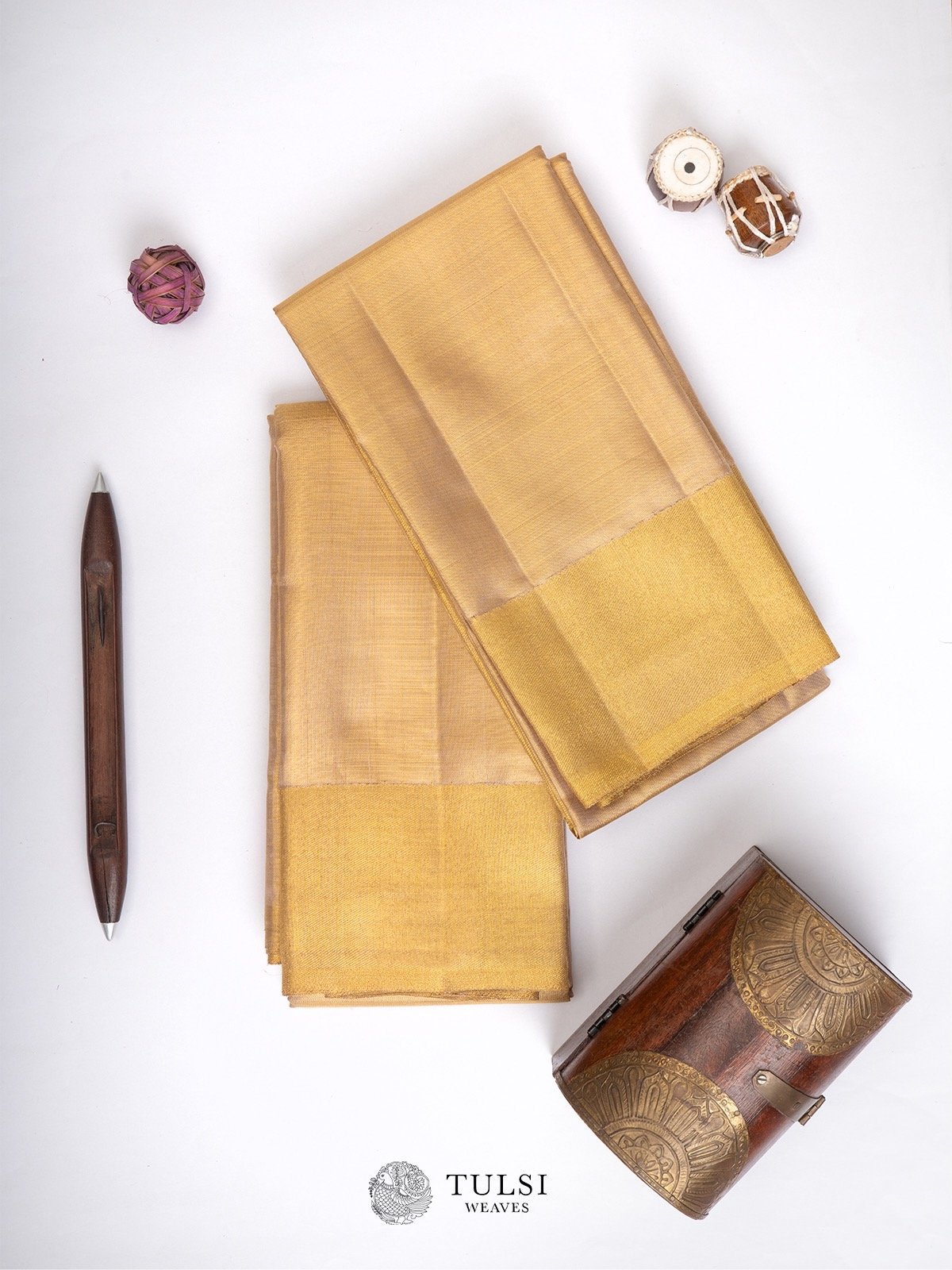 Golden Tissue Silk Dhoti With Self Border