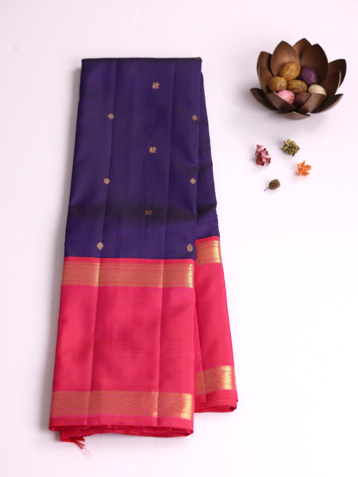 Violet Kanjeevaram Silk Saree with Reddish Pink Border