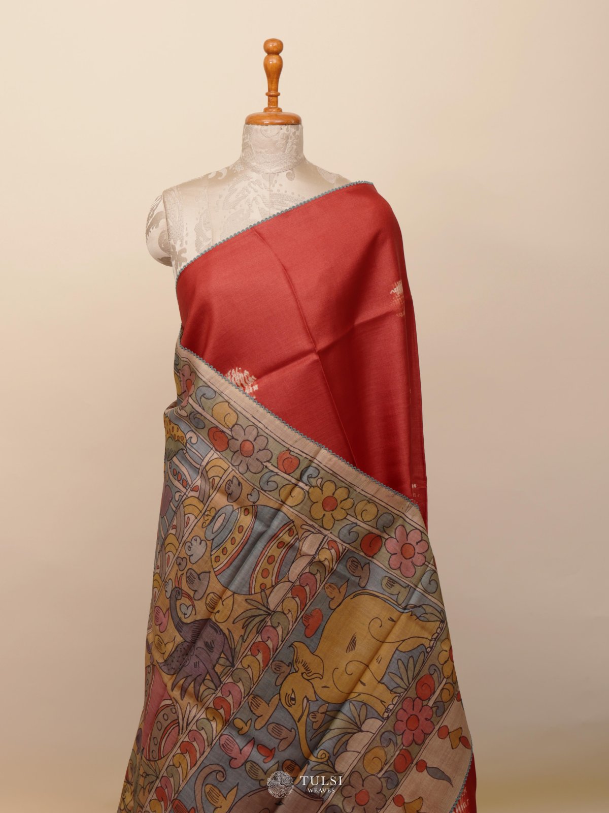 Rust Red Shibori Tussar Silk Saree 