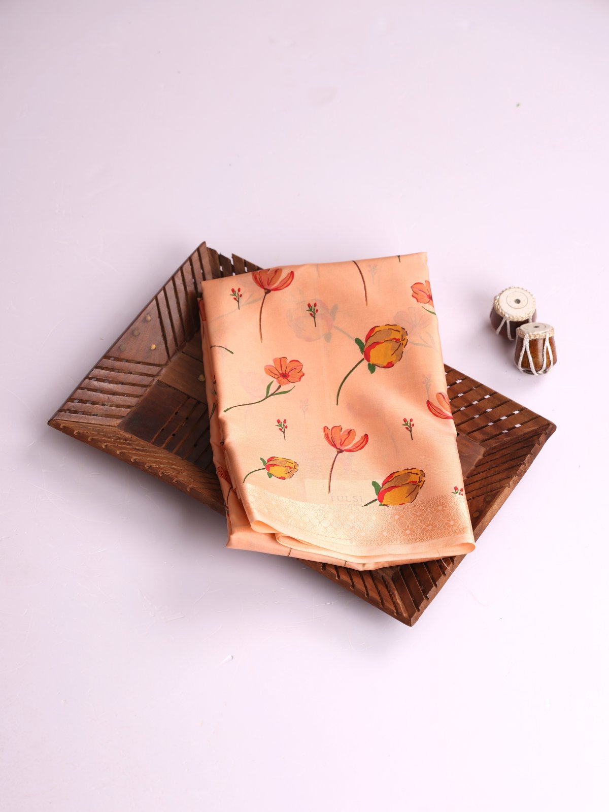 Light Coral Printed Silk Saree
