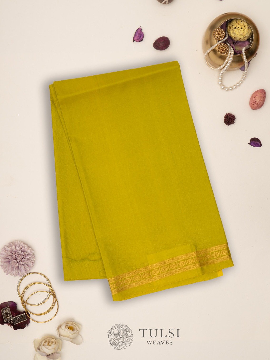 Greenish Yellow Kanjeevaram Silk Blouse 