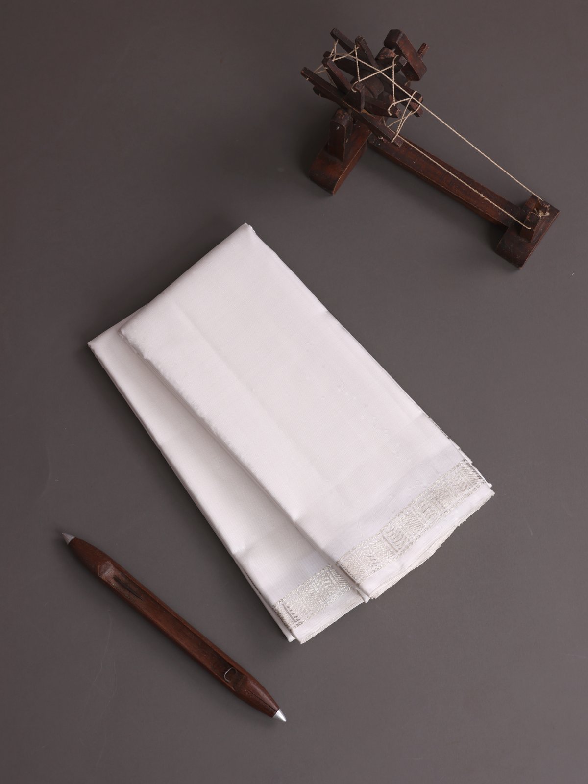 White Silk Dhoti And Vasthram with Zari Border 