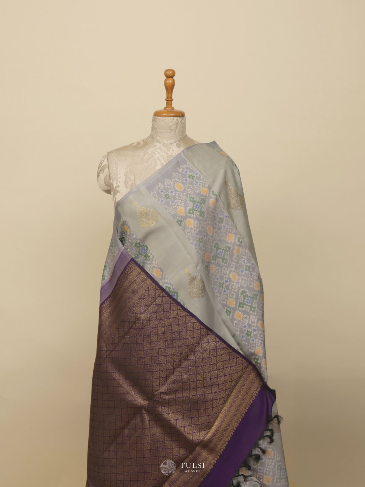 Grey Ikat Kanjeevaram Silk Saree