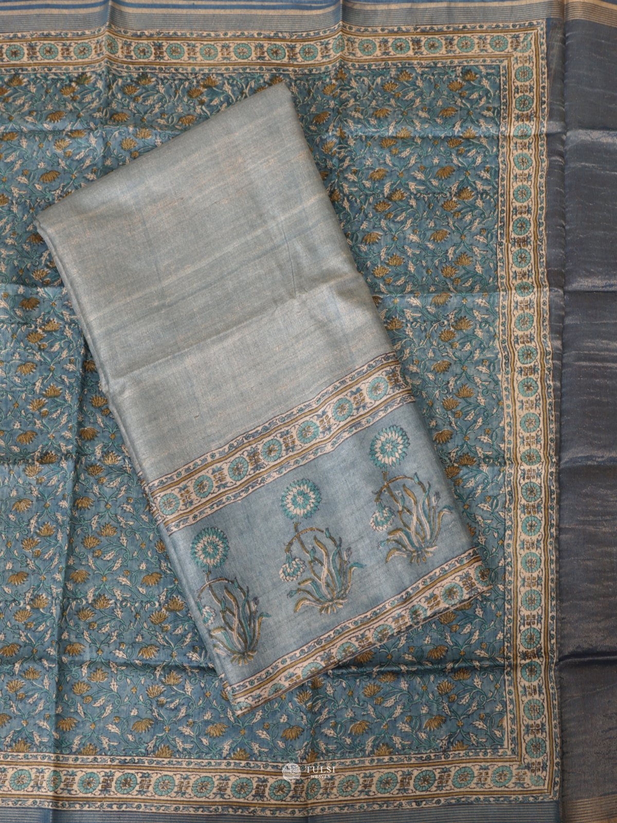Blue Tussar Salwar Material