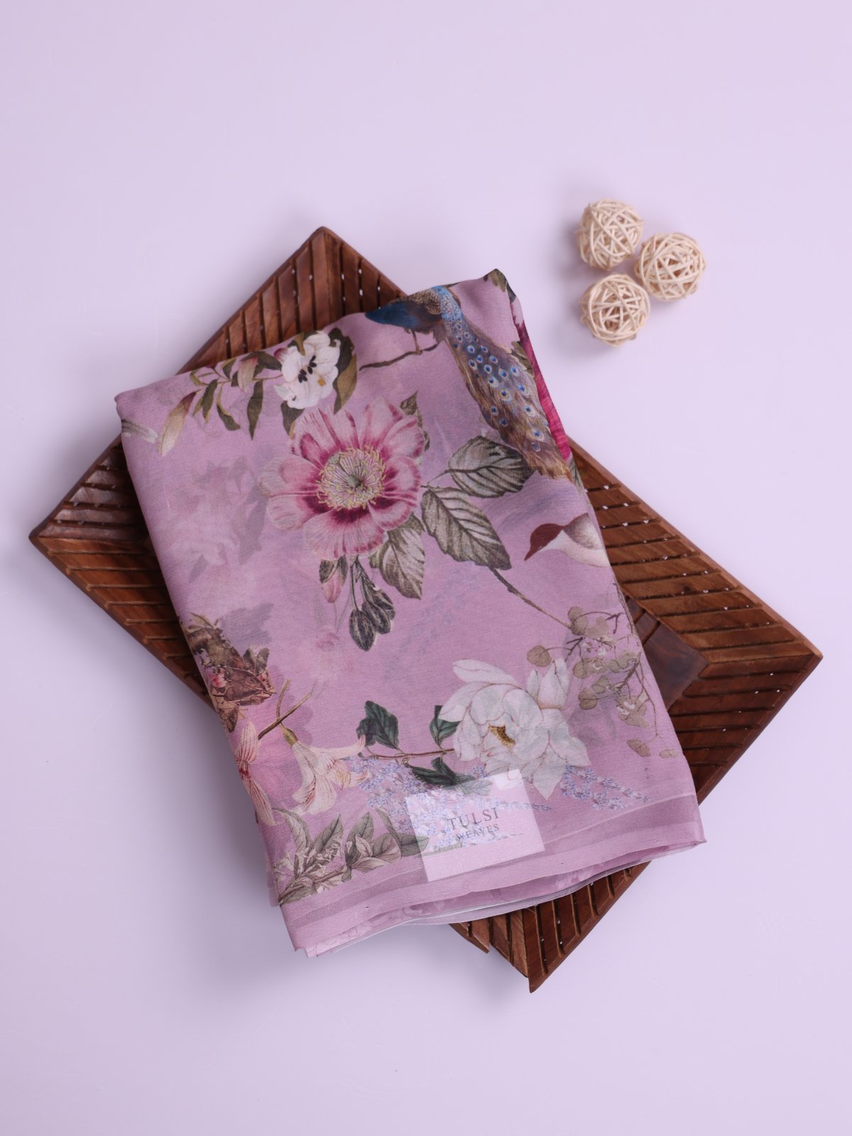 Lavender Floral Printed Chiffon Saree